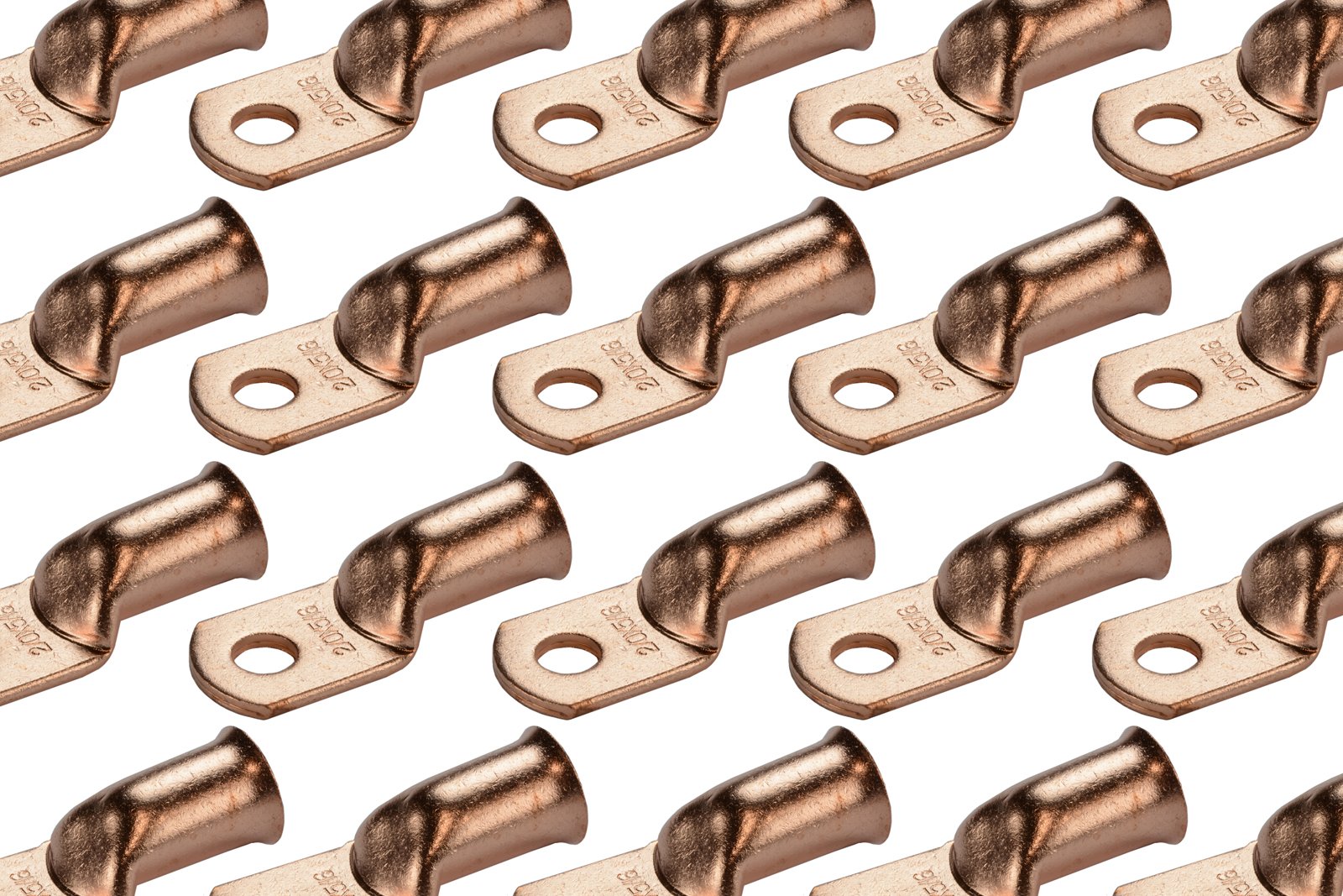 Temco 25 Pack Bare Copper Welding Battery Cable Ends, Lugs Terminal 2/0 Awg 5/16 '' Hole (6 Awg To 1/0 Awg Options Available)