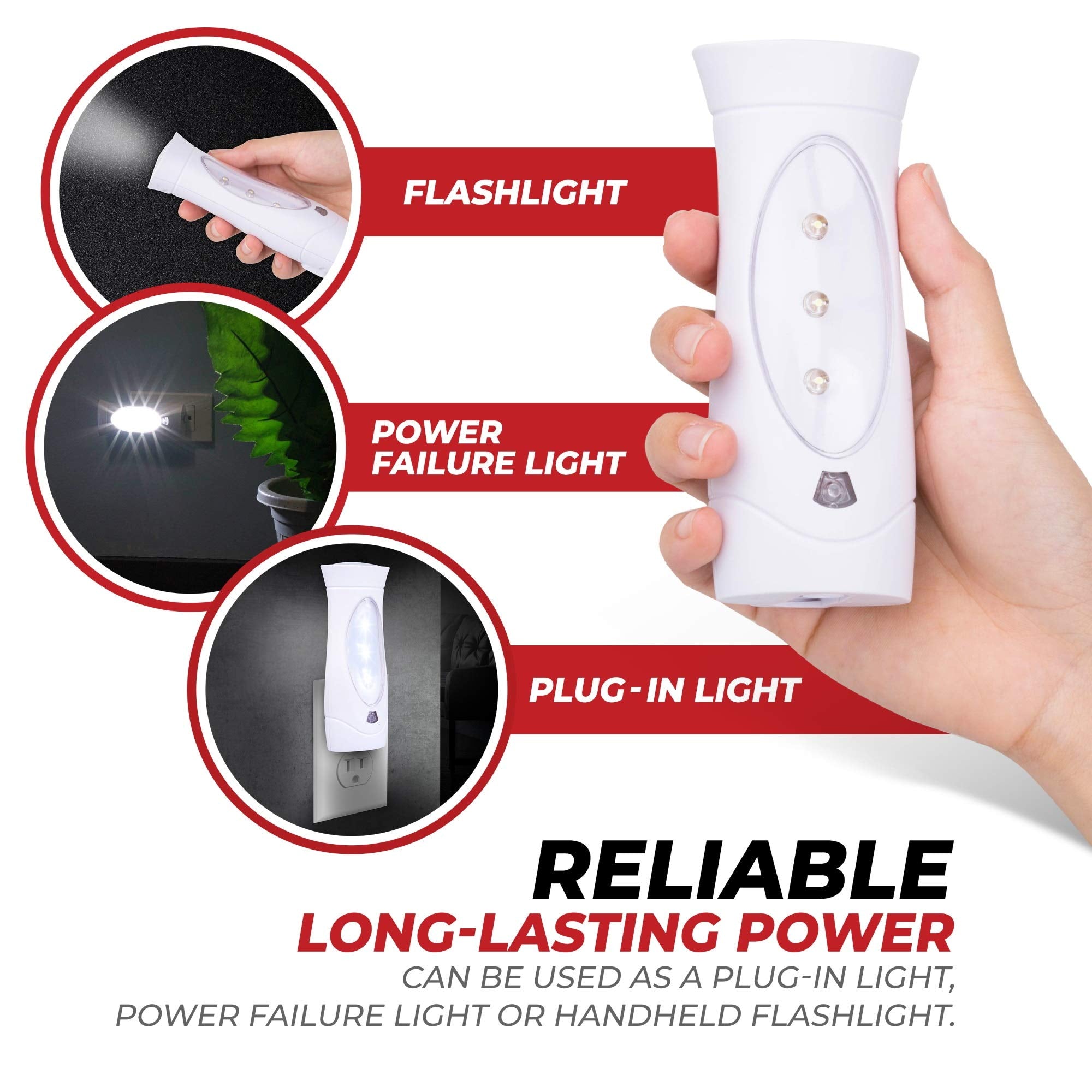 Amerelle Led Emergency Lights For Home Power Failure, 2 Pack - Triple Function Power Failure Light And Plug In Flashlight Combo,