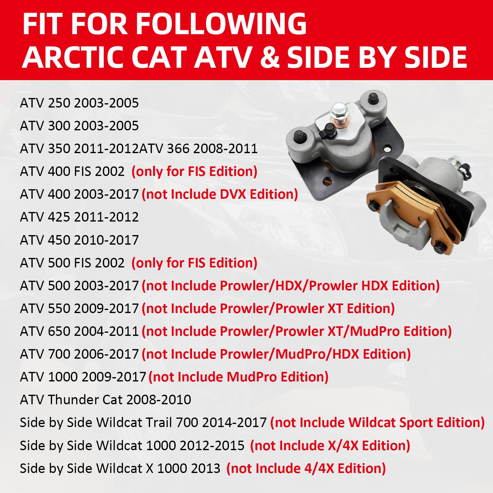M MATI Front Left Right Brake Calipers W/Pads for Arctic Cat ATV 250 300 350 400 400 FIS 425 450 500 500 FIS 550 650 700 1000 Th