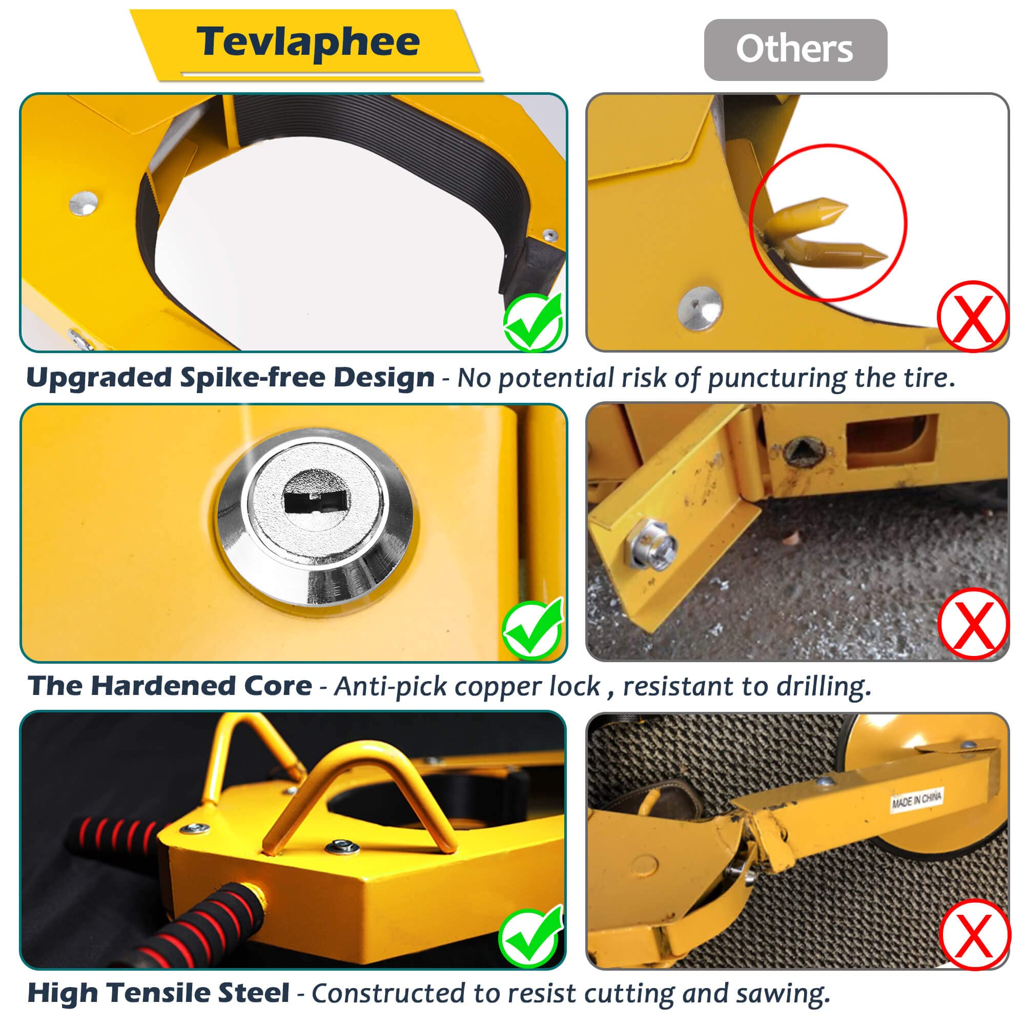 Tevlaphee Wheel Lock - Car Boot Anti-Theft Trailers Wheel Clamp Lock Parking Boot For Cars, Trucks, Suvs, Campers - Upgraded Dual Lock Adjustable Lug Nuts Cover
