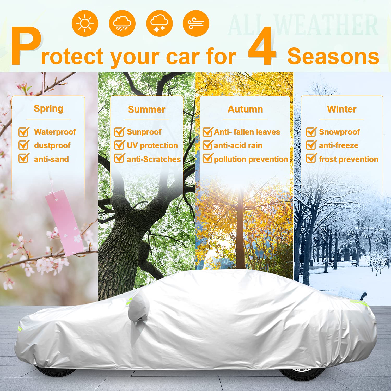 Gordita All-Weather Waterproof Car Cover - Universal Fit For Sedans (Up To 165'')