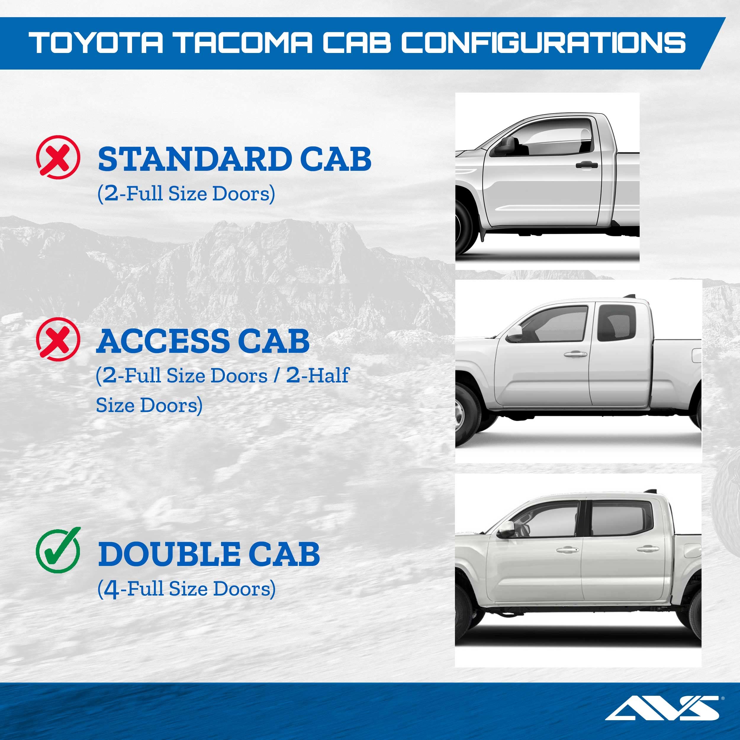Auto Ventshade [Avs] Low Profile Rain Guards For 2005 - 2015 Toyota Tacoma Double Cab | Window Vent Visors, 4 Pcs. - Matte Black