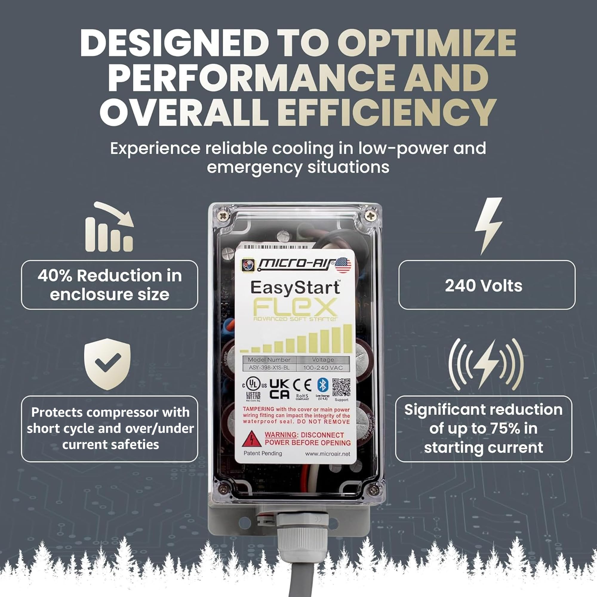 MICRO-AIR EasyStart FLEX 398 - Bluetooth Soft Start Kit for Home Air Conditioner, RV & Commercial Use, Works with Generators, Re