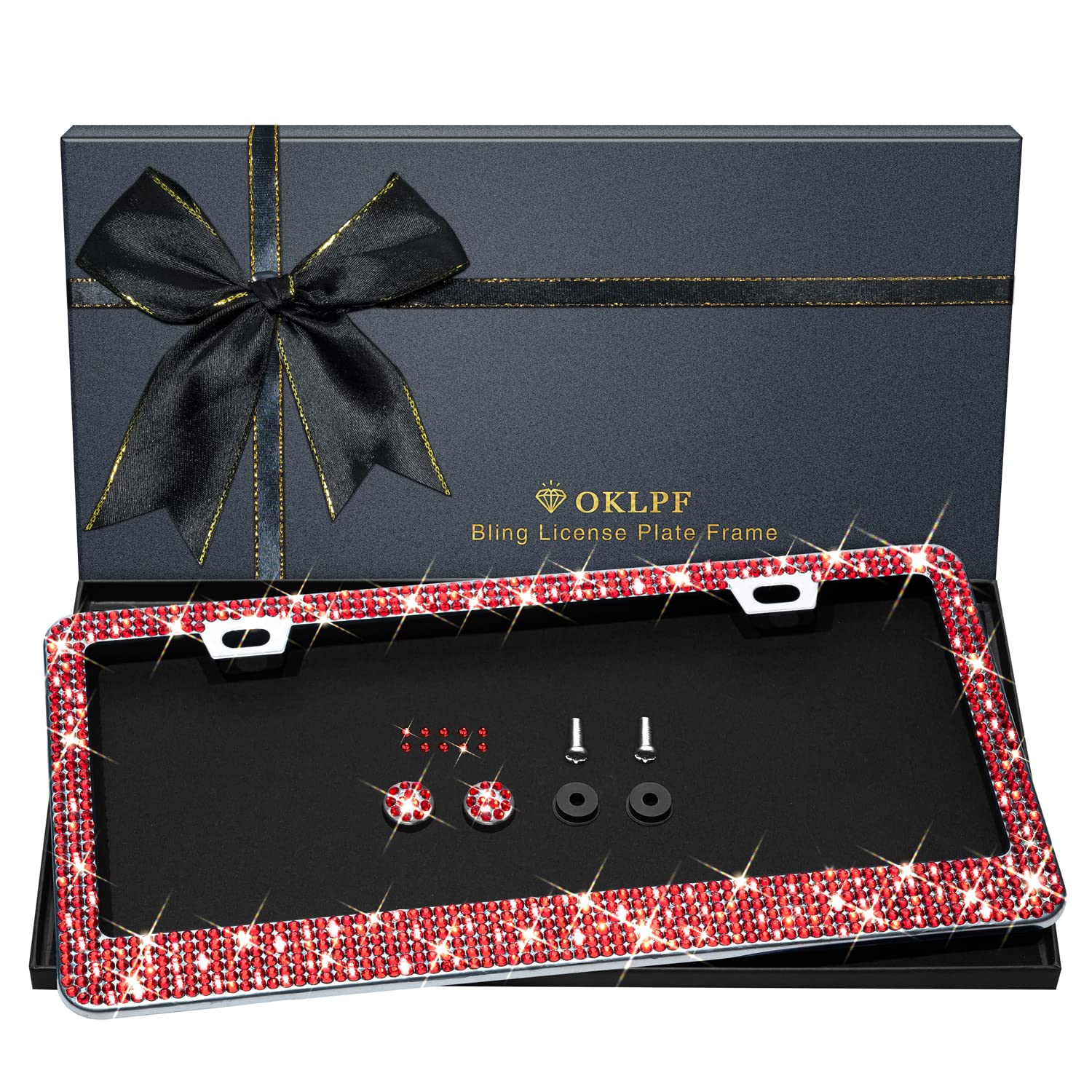 Bling License Plate Frame for Women, 1PCS Sparkly License Plate Frames| Over 1200 pcs 14 Facets Bedazzled Clear Glass Diamond Rh