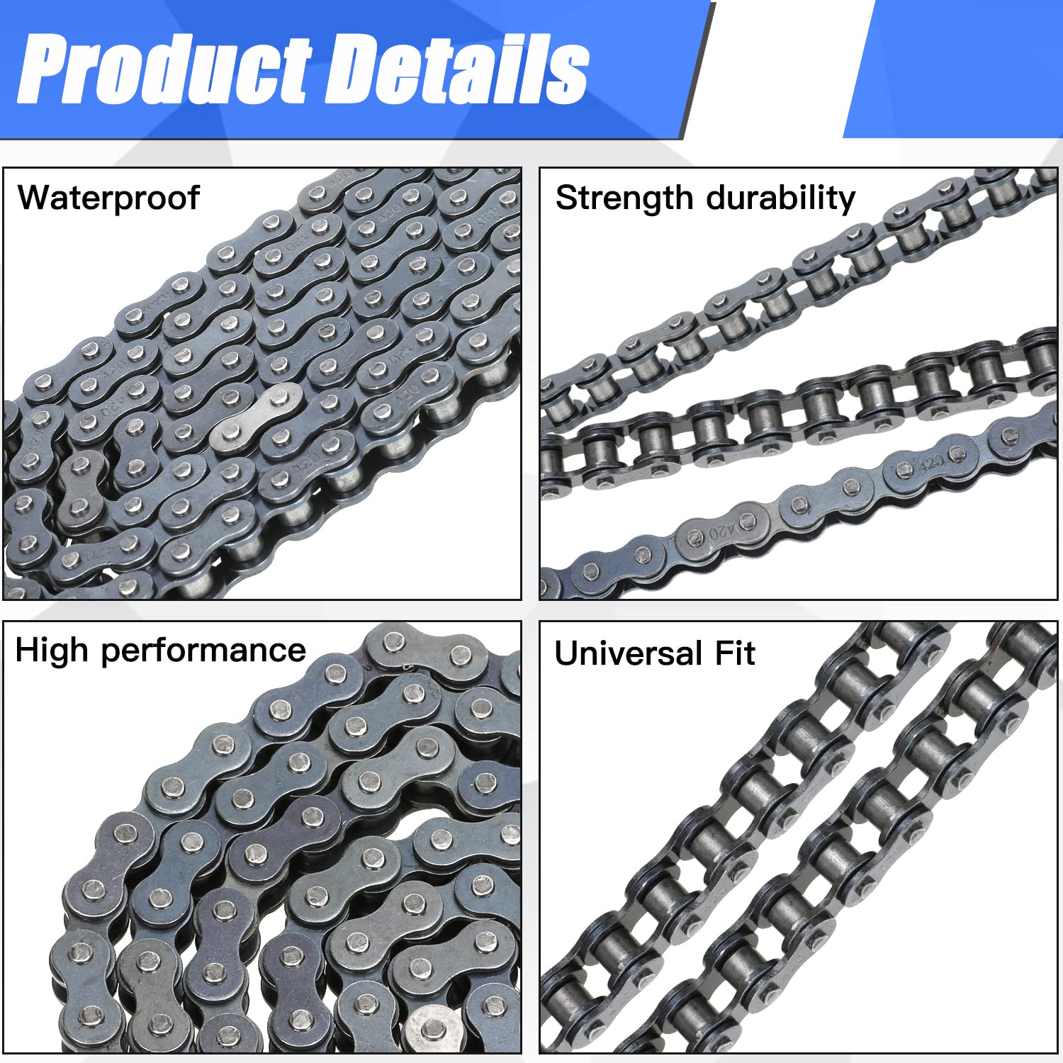 YOXUFA 420 Drive Chain 120 Links Heavy Duty for 50cc 70cc 90cc 110cc 125cc CRF150 Grom YZ80 SSR KLX NST SDG TaoTao Coolster Apol