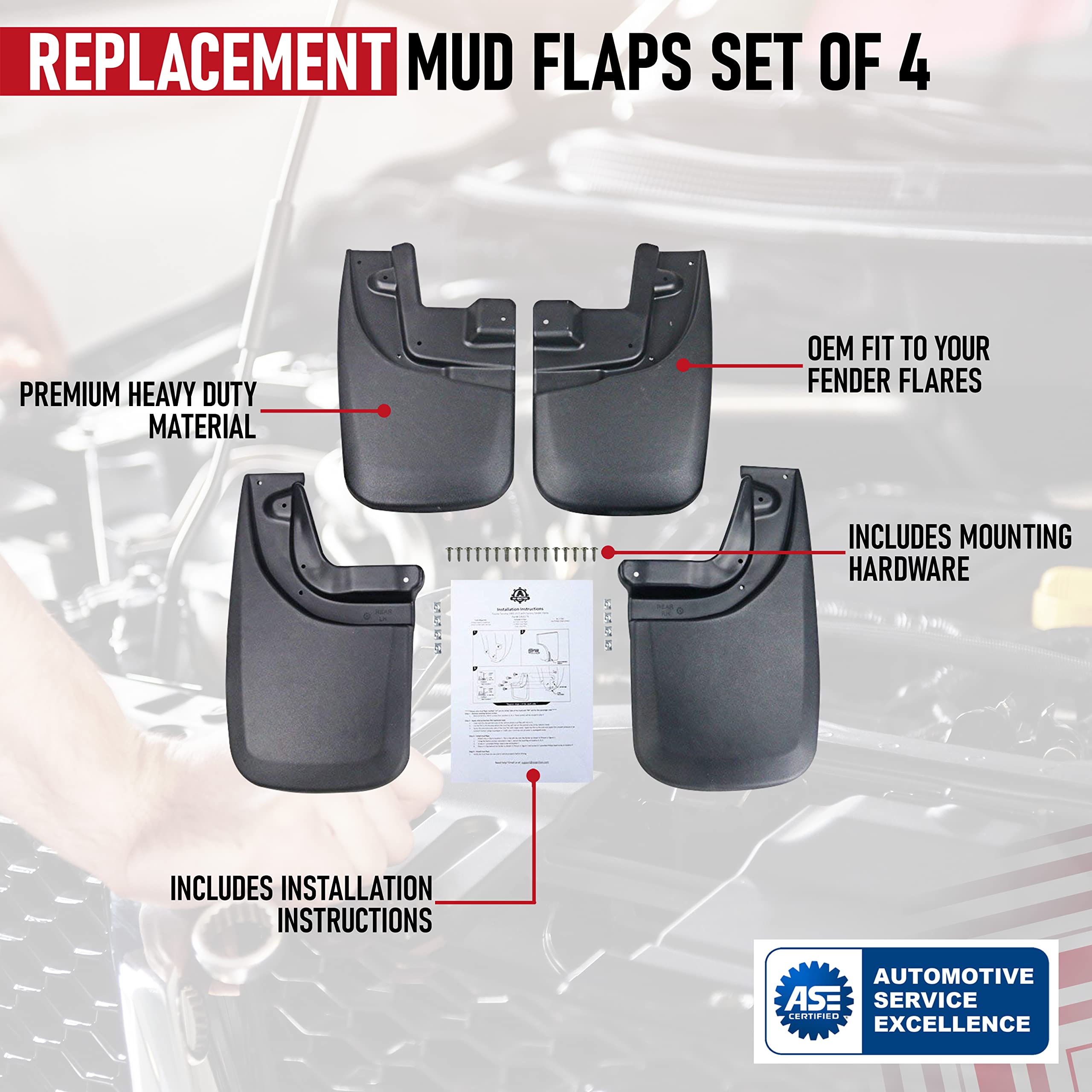 Premium Heavy Duty Mud Flaps Set Of 4 By Aa Ignition - Front And Rear Car Splash Guard Shields - Compatible With Toyota Tacoma V