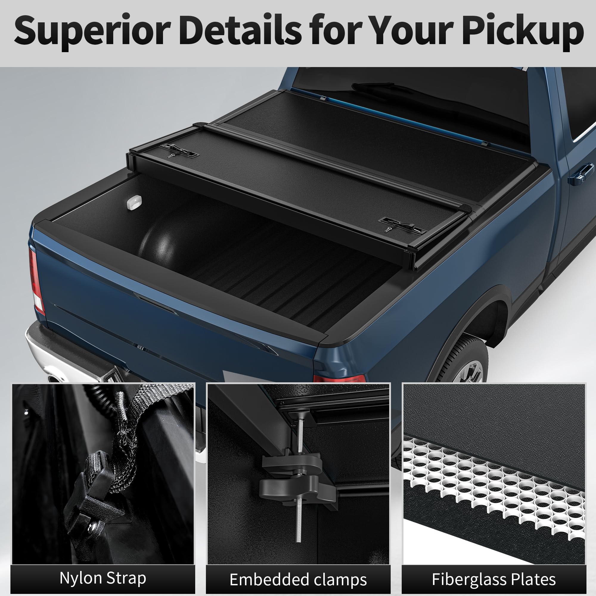 OEDRO FRP Hard Tri-fold Tonneau Cover Fits for Dodge Ram 1500 2009-2024 (Classic & New Body) 5.6ft Bed w/o Ram Box, Weather-Resi