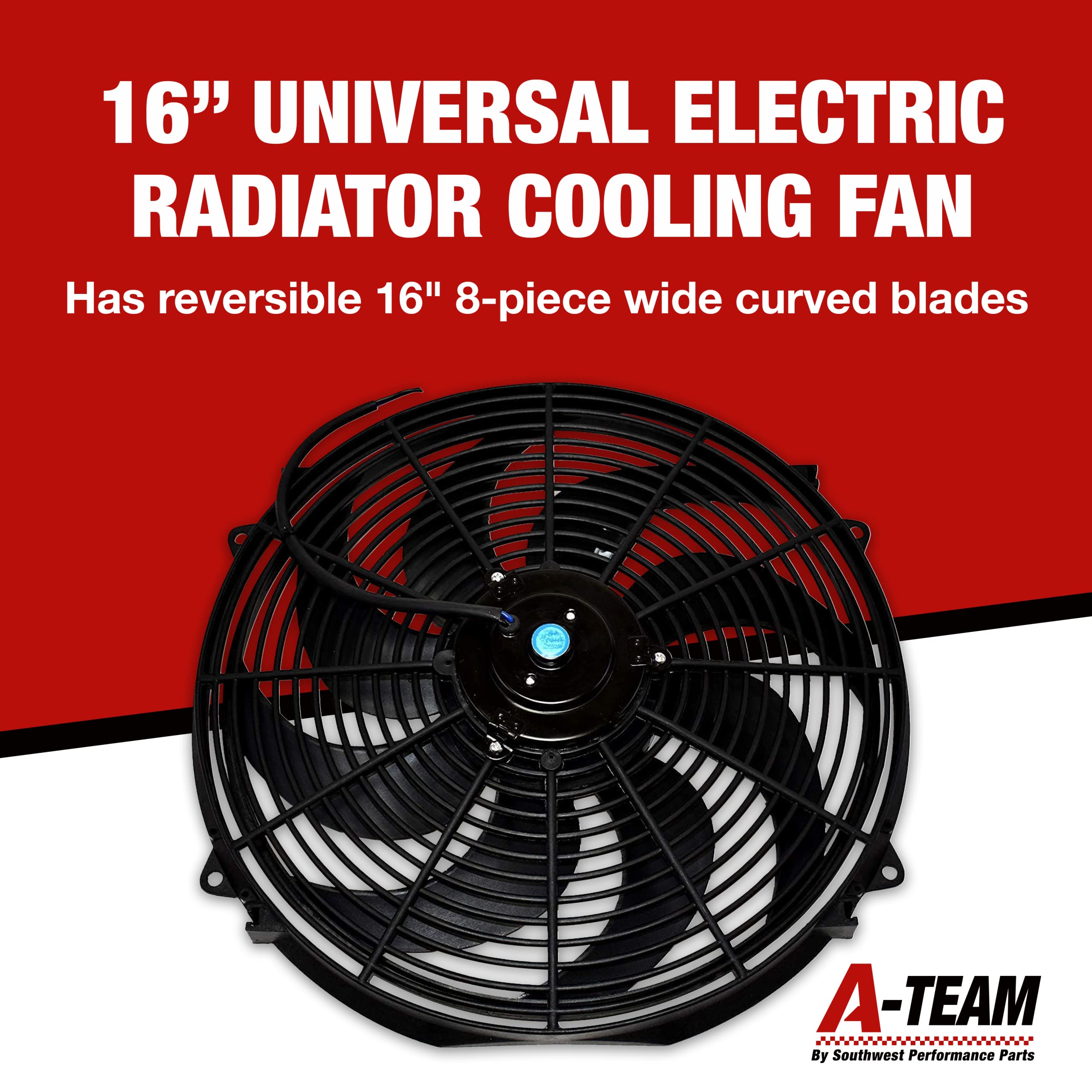A-Team Performance - Radiator Electric Cooling Fan 16Inch Heavy Duty - 12V Wide Curved 16'' 8 Blades Thermostat Kit - 3000 Cfm R