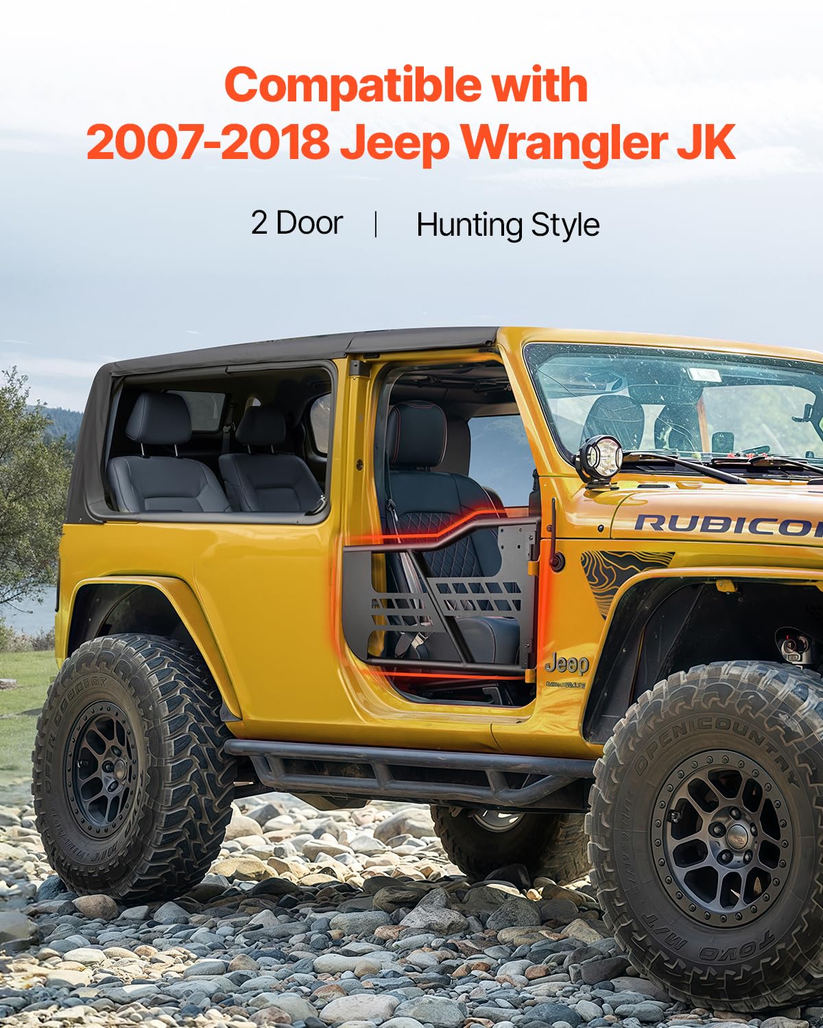 VEVOR Jeep Tube Doors - 2-Door Tubular Door with Heavy-Duty Hinges & OE Latch, Black, Model YK-GMB-SL-JK-2, Fits