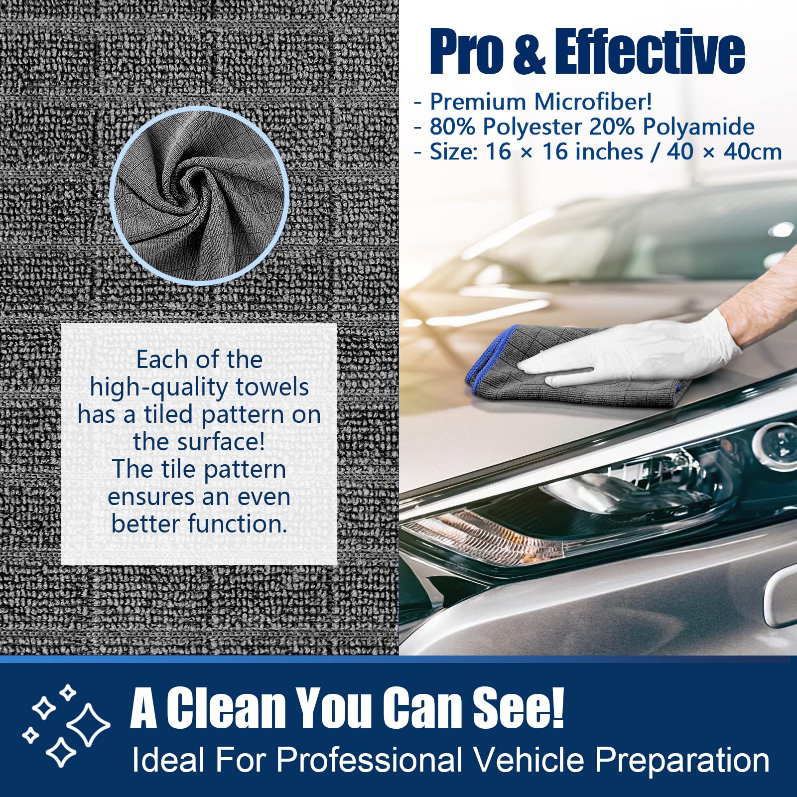 Airlab Microfiber Towels For Cars Wash & Drying Auto Detailing, Highly Absorbent, Lint-Free, Streak-Free, All-Purpose Cleaning Cloths For Household, 16 X 16, Pack Of 8, Grey