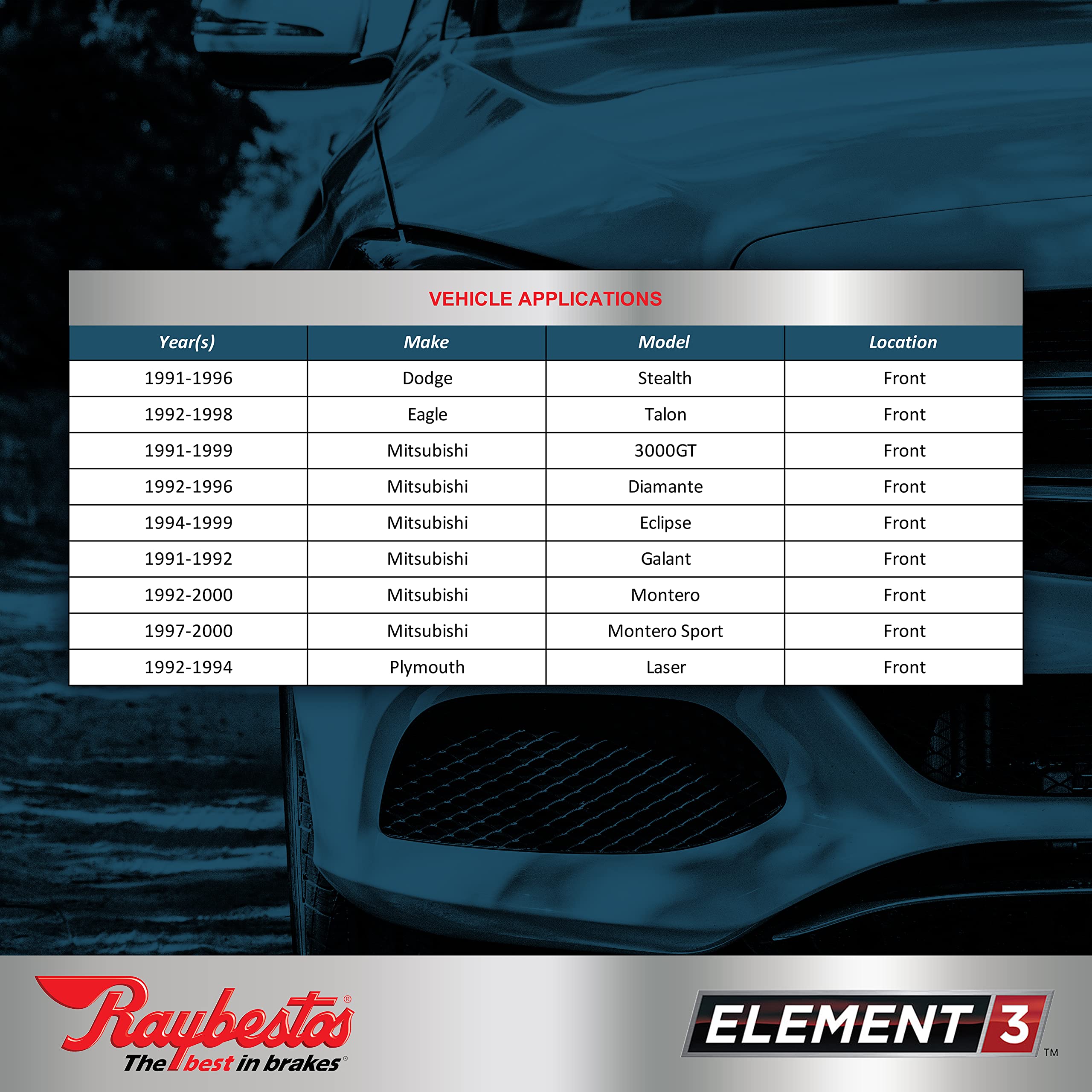 Raybestos Element3 Eht Replacement Front Brake Pad Set For Select Mitsubishi 3000Gt/Diamante/Eclipse/Galant/Montero, Dodge Steal