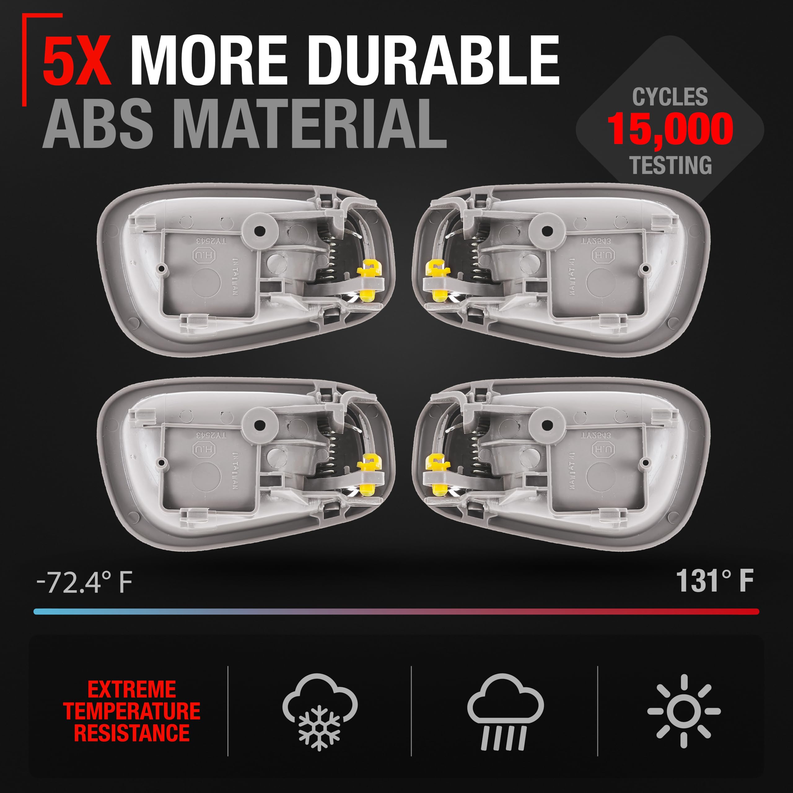 TRUBUILT1 AUTOMOTIVE Interior Door Handle 4-Piece Set, Front/Rear, Left & Right - Compatible with 1998-2002 Toyota Corolla - Lig