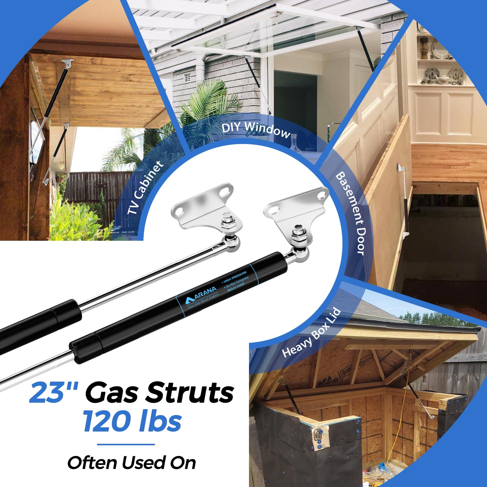 23 Inch 120 Lb Gas Prop Struts Shocks With L Mounting Brackets, 23'' 120 Pound Lift-Support Gas Springs For Heavy Duty Storage B
