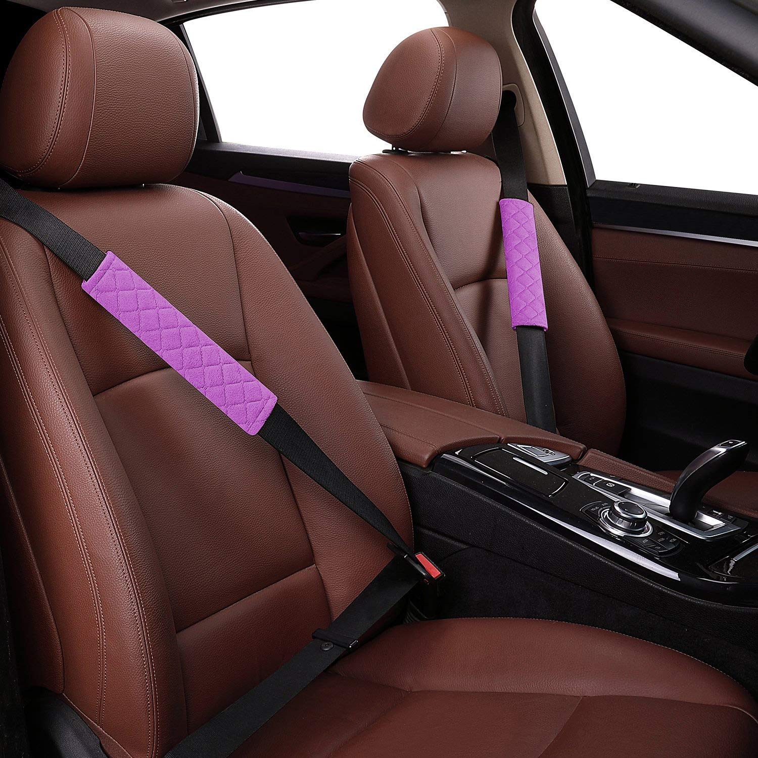 Mikafen 4 Pack Universal Car Seat Belt Pads, Adult Seat Belt Shoulder Strap Covers Harness Pad For Car/Bag,Soft Comfort Helps Protect You Neck Shoulder From The Seat Belt Rubbing (4Pack-Purple)