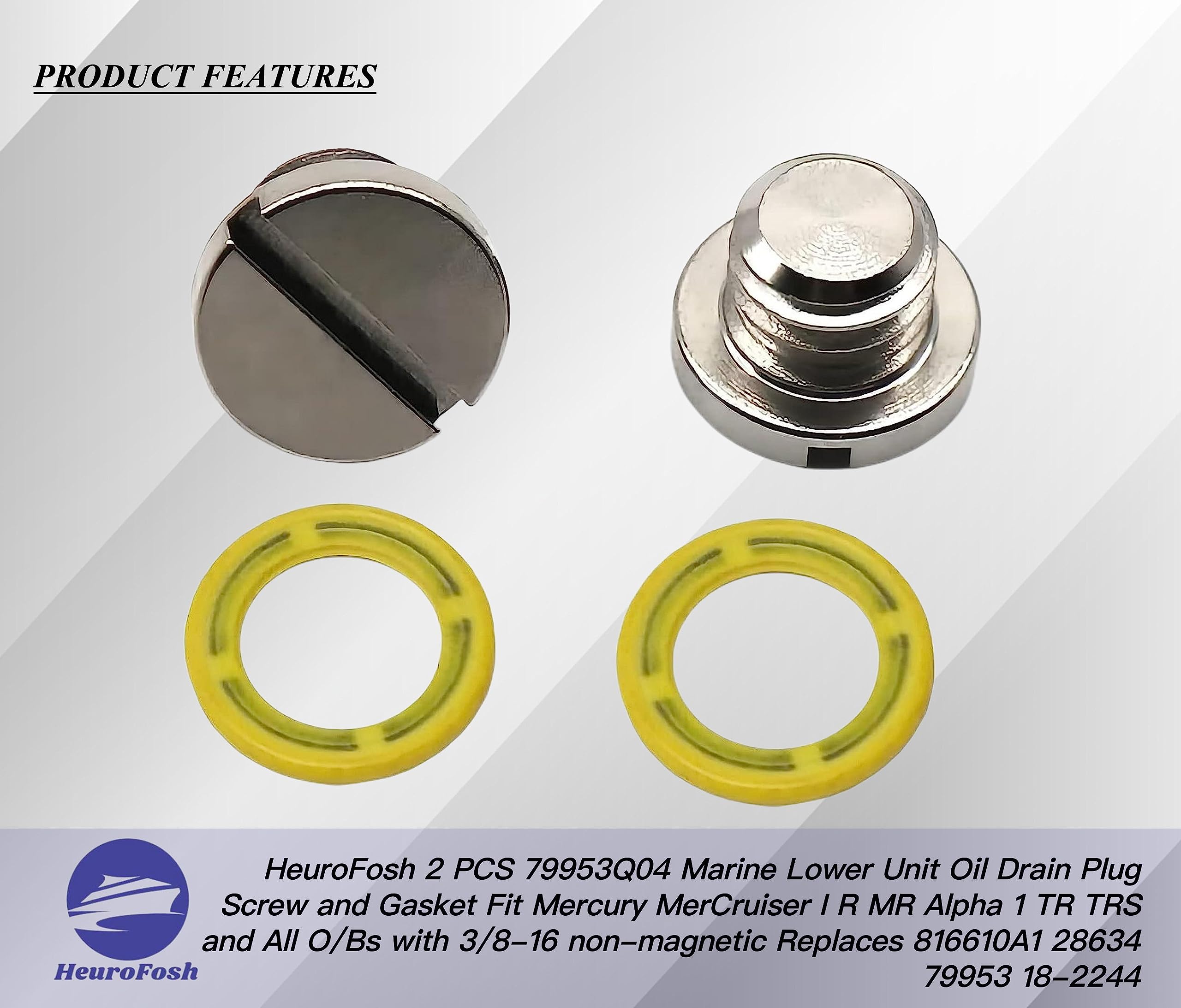HeuroFosh 2 PCS 79953Q04 Marine Lower Unit Oil Drain Plug Screw and Gasket Fit Mercury MerCruiser I R MR Alpha 1 TR TRS and All