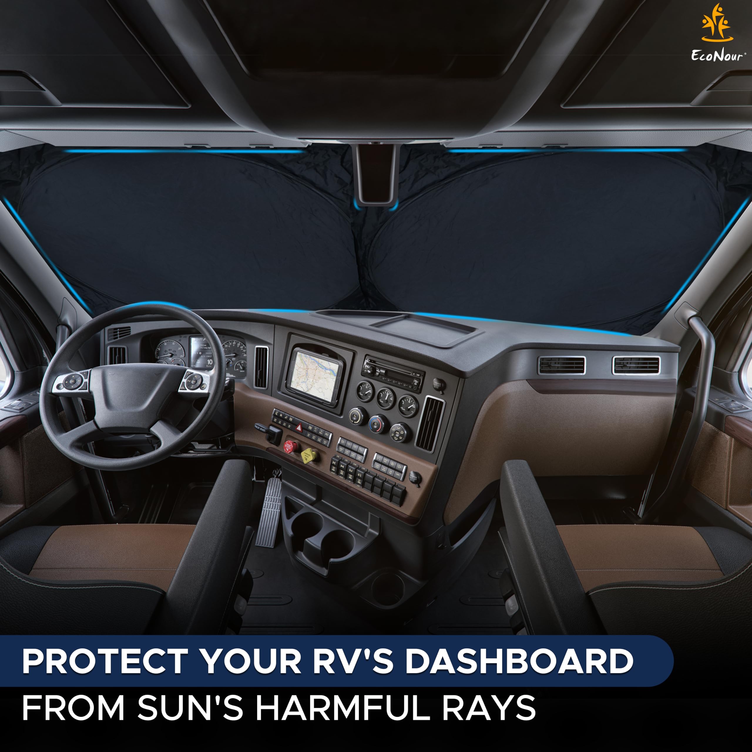 EcoNour RV Windshield Sunshade - Reflective UV & Heat Protection Cover, XXXL 102x51 inches, Grey Polyester for RVs, Trucks, Buses