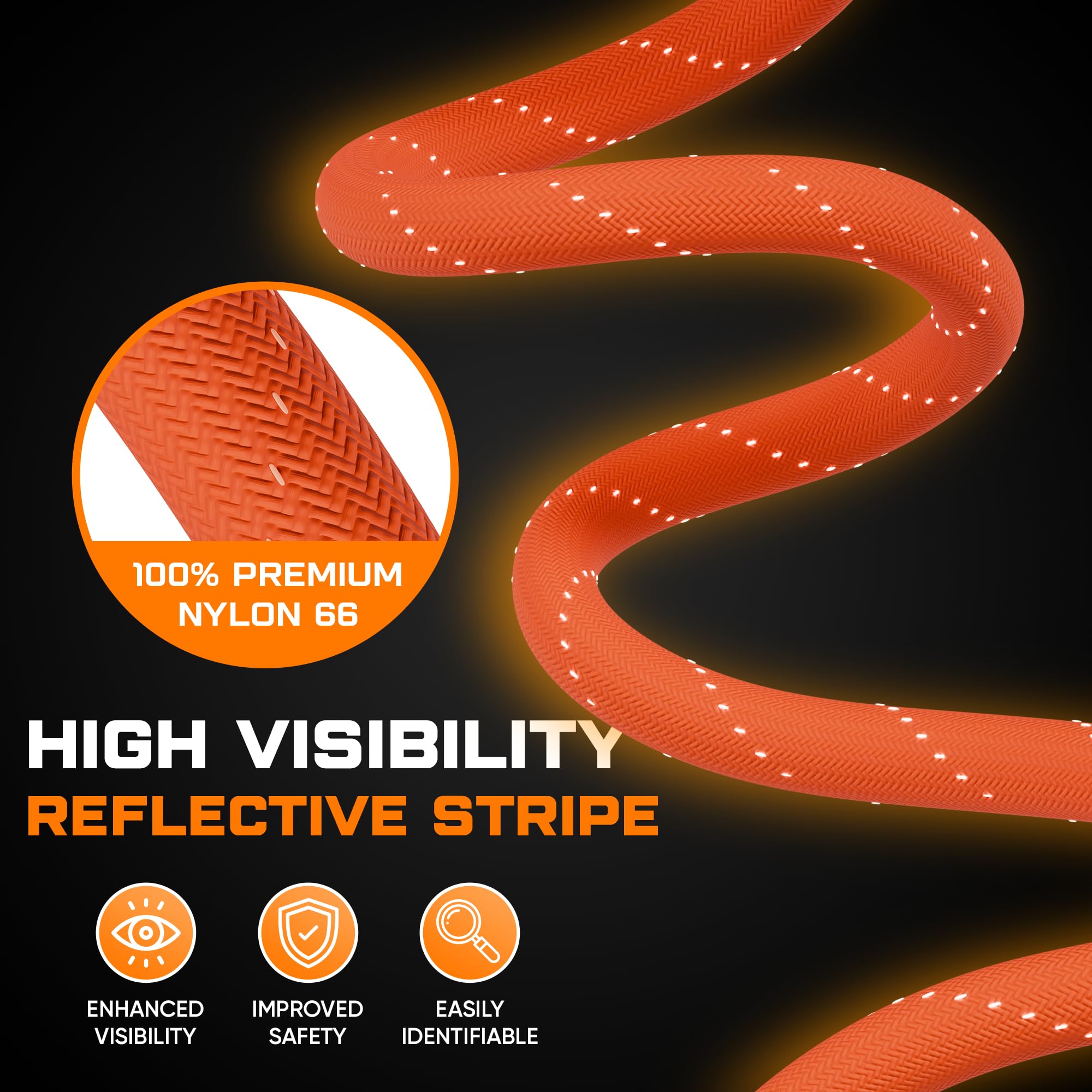 Optimise USA 1" x 30ft Kinetic Recovery Rope Kit - 48,500lbs, Tow Strap, 2 Soft Shackles, Off-Road Shovel, Carry Bag, Orange