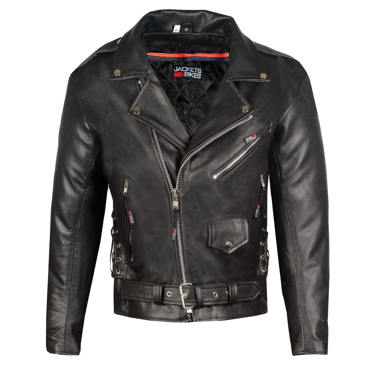 Men'S Iconic Brando Leather Motorcycle Jacket Premium Real Natural Buffalo Biker Jacket - Side Laces Concealed Carry Pockets, All-Season Leather Motorcycle Jacket For Men Black L