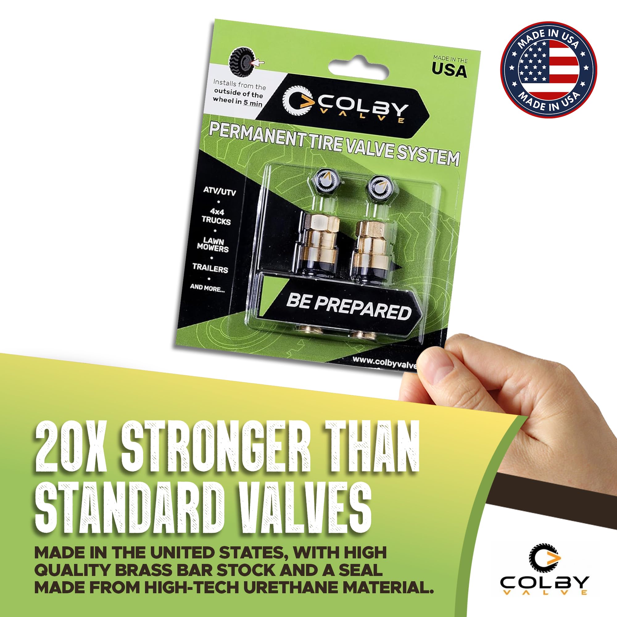 Colby Valve Heavy Duty Metal Valve Stem Replacement Kit for Tubeless Tires - Standard Size, Brass, Quick Install, Made in USA