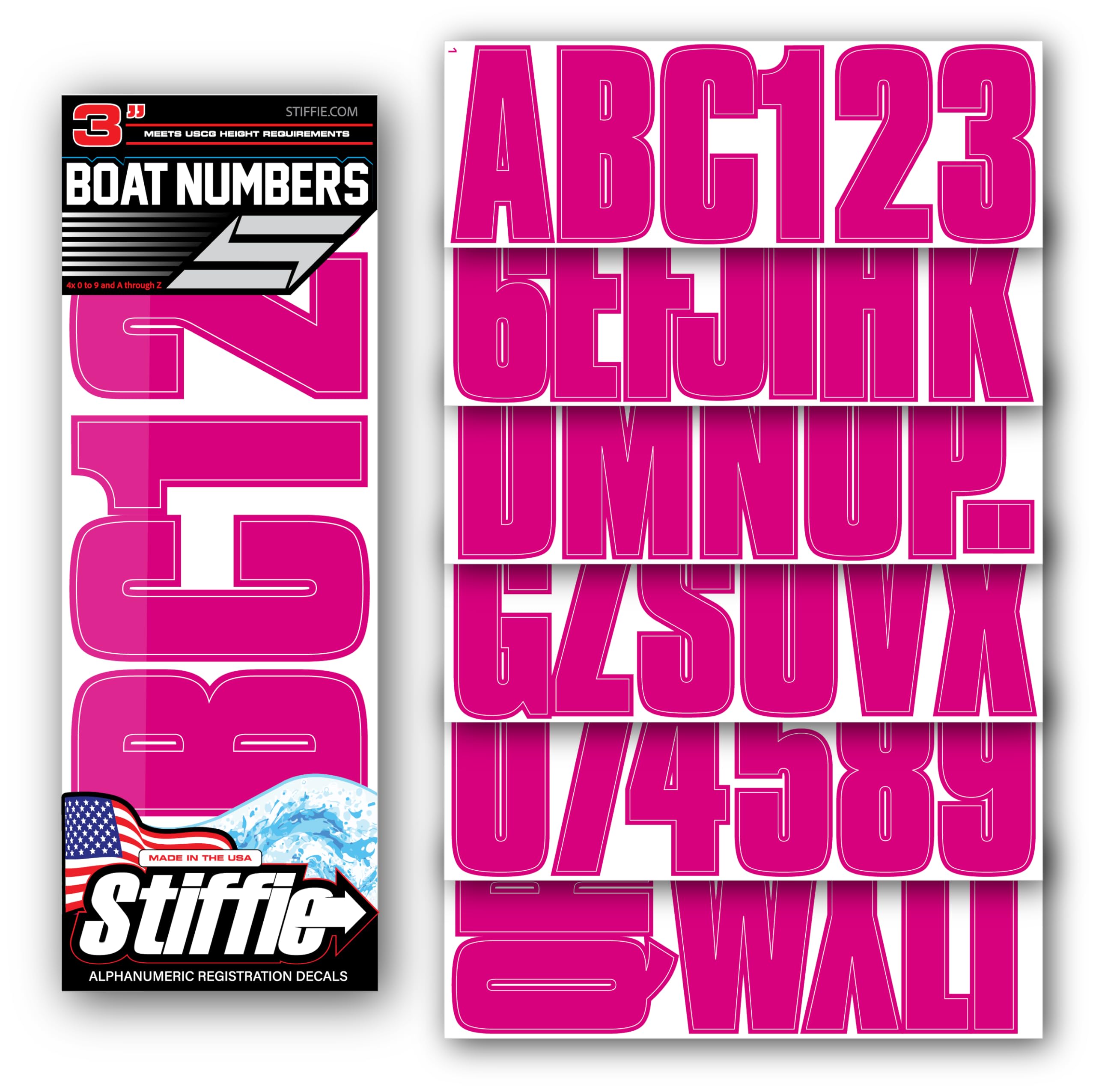 Stiffie Uniline 3" Alpha-Numeric Vinyl Stickers Decals for Boats - Berry, Model UL10