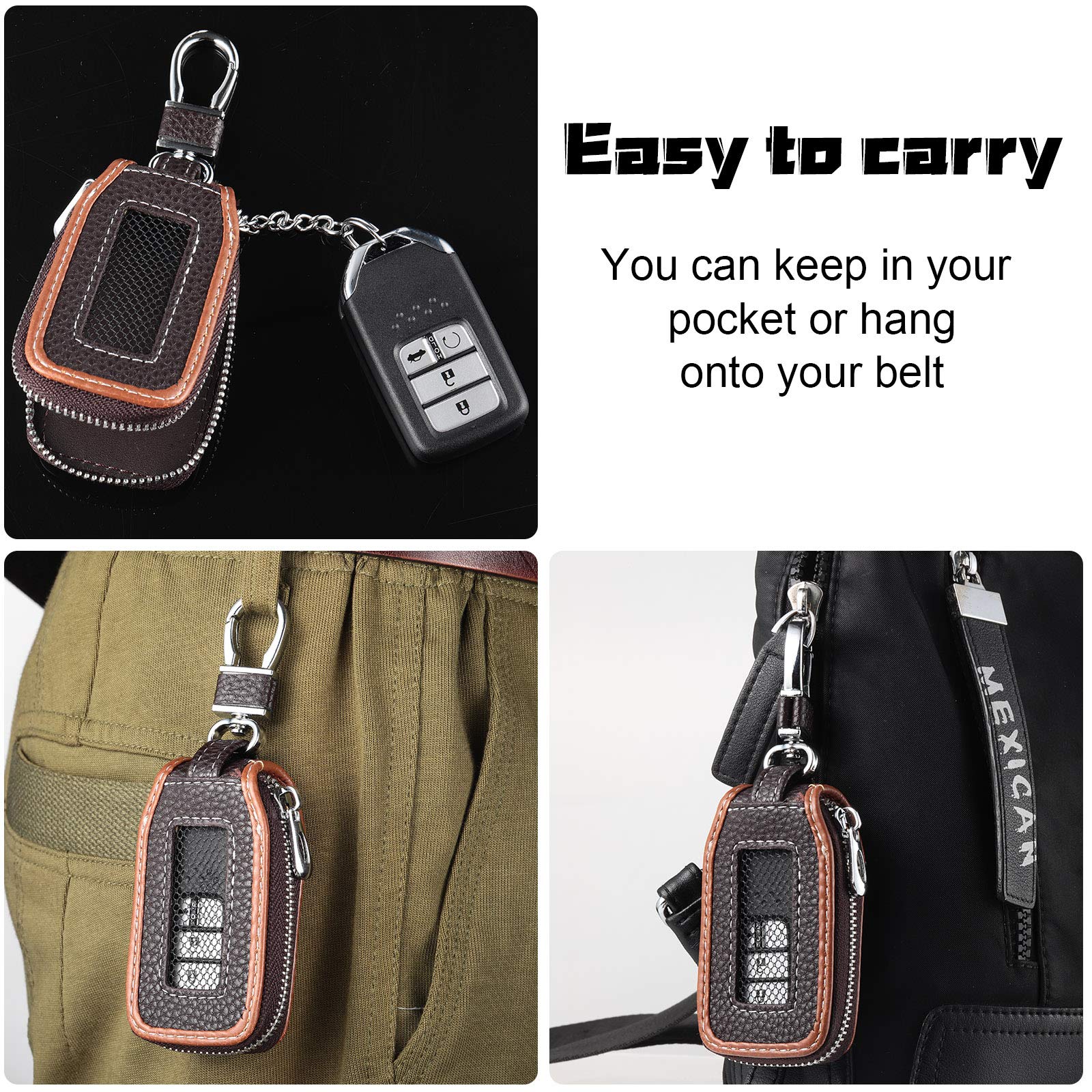 2 Pieces Leather Car Key Chain Case Holder Auto Key Fob Holder Smart Protector Cover (Brown)