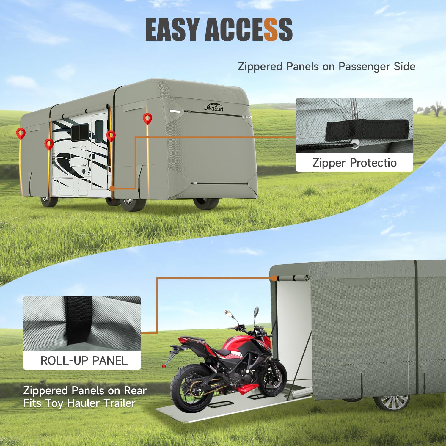 Dikasun Class A Rv Cover 7 Layers Top 31' To 34' Travel Trailer Watertight Motorhome Winter Cover Anti-Uv Heavy Duty Rip Resista