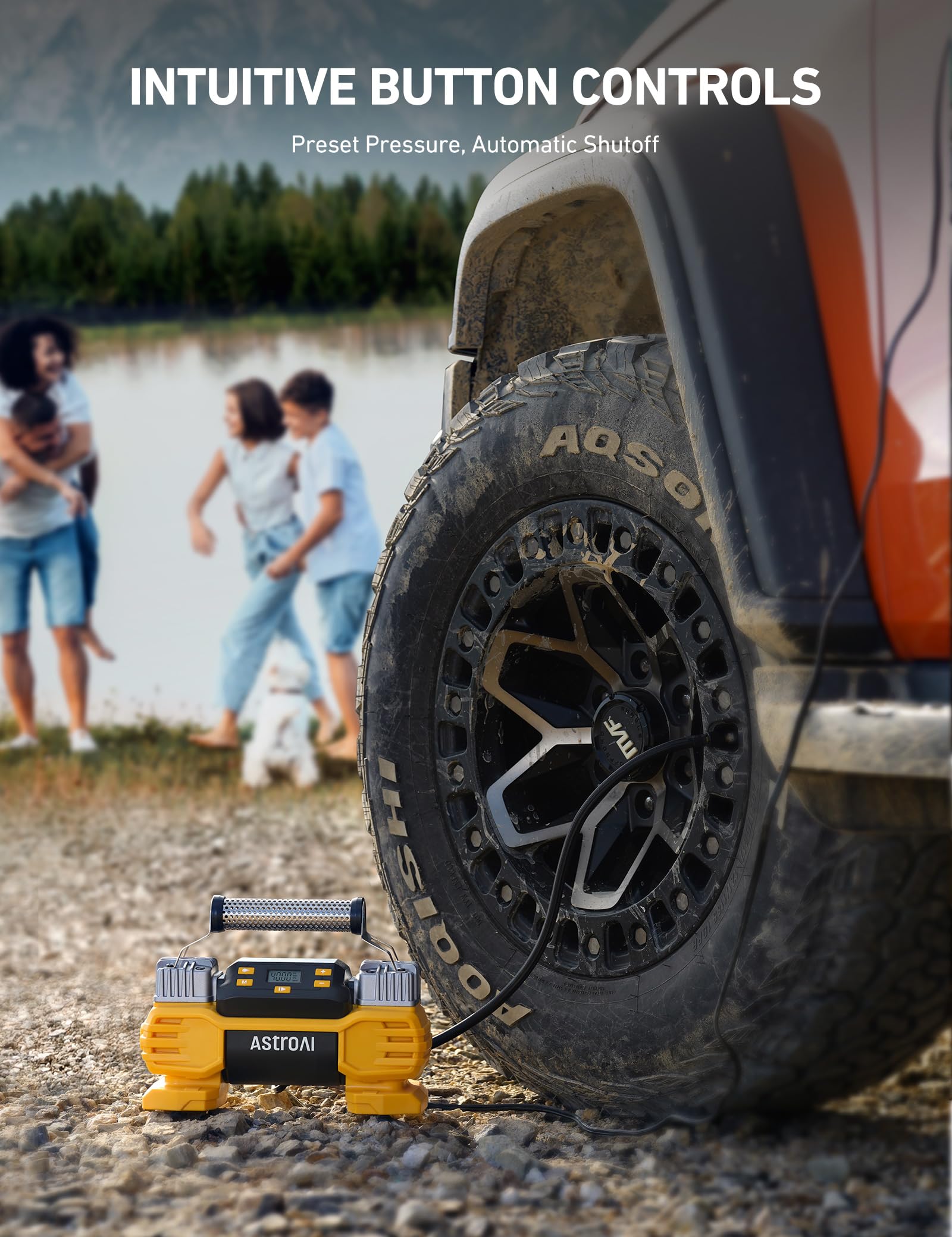 Astroai Portable 160 Psi Heavy Duty Tire Inflator Pump With Screen, Dual Cylinders & Dual Motors, Dual Power Air Compressor For