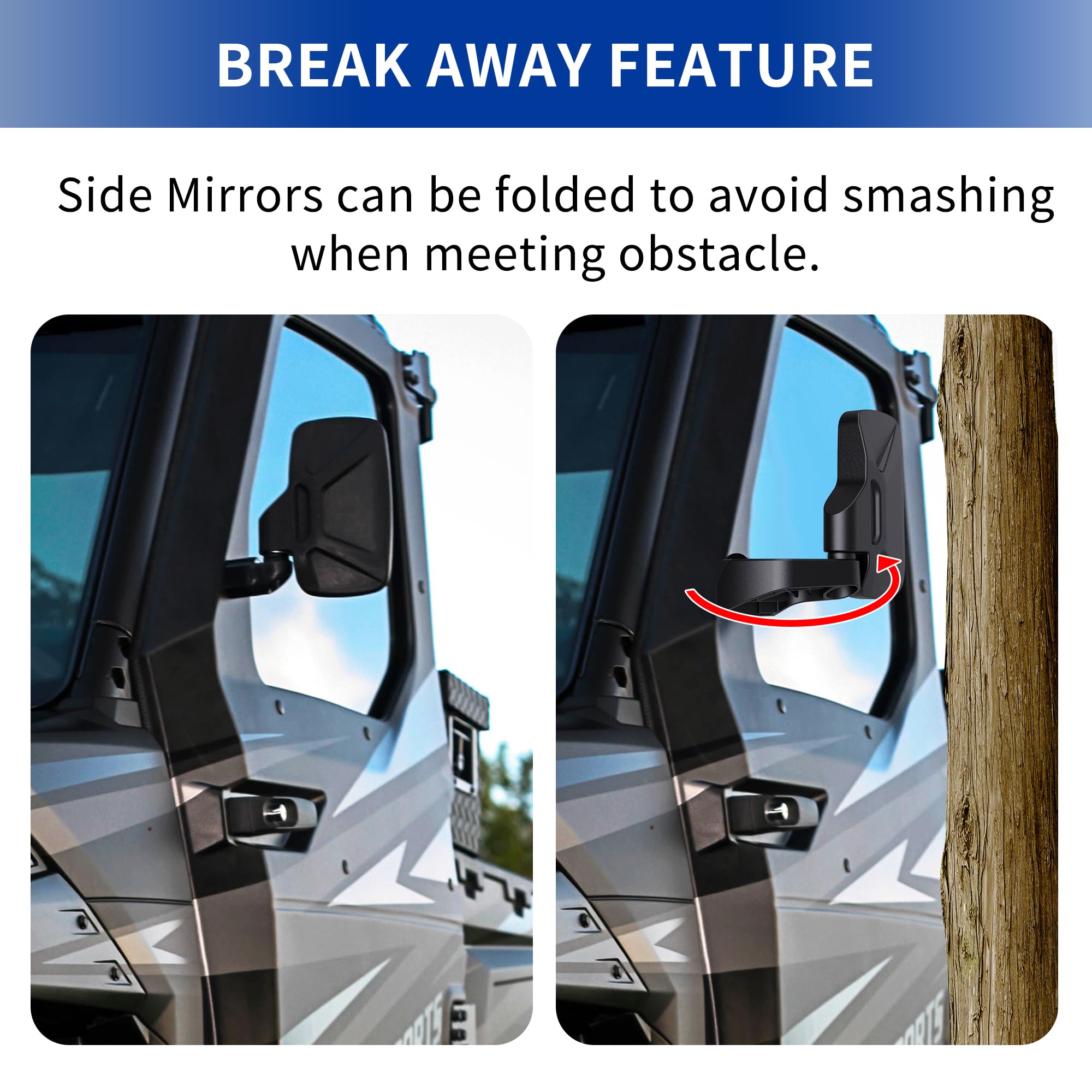 Ranger Door Mounted Side Mirrors for any Polaris Ranger, TXZSXS Ranger Side Mirrors Compatible with 2018-2023 Polaris Ranger CRE