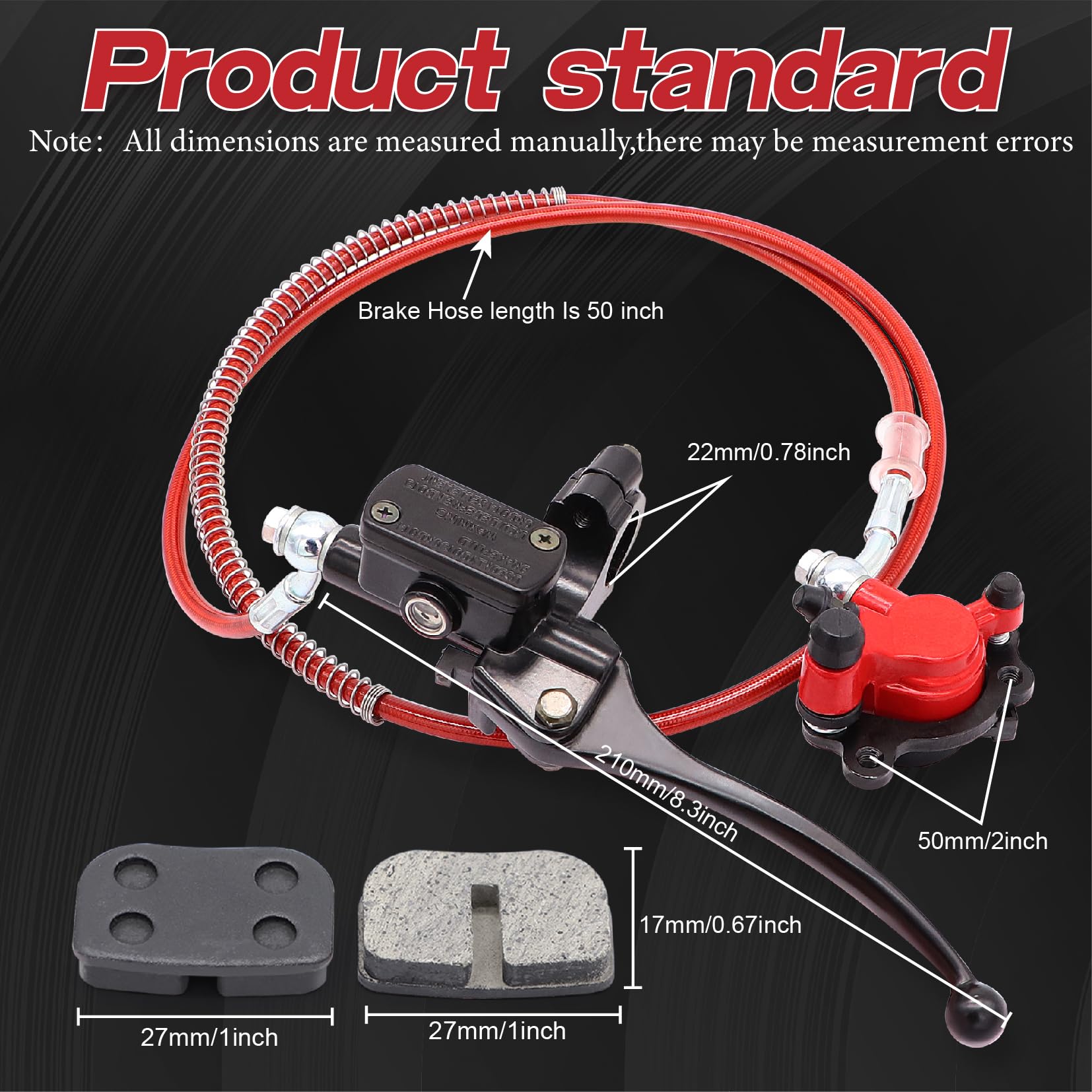 Ruikarhop Hydraulic Mini Bike Brake Kit for 7/8" Handlebars - Red, Compatible with Predator 79cc 97cc Baja Doodle Bug DB30 Racer