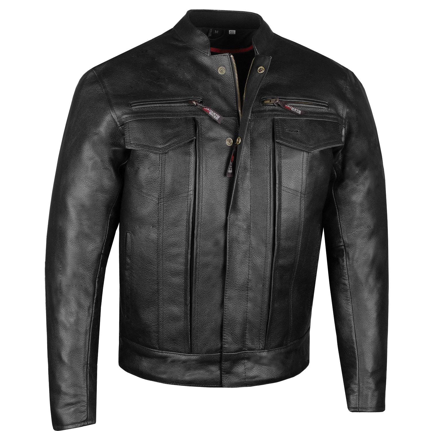 Men'S Commuter Premium Natural Buffalo Leather Motorcycle Jacket Ce Armor Conceal Carry Gun Pockets Cruiser Biker Black Xl