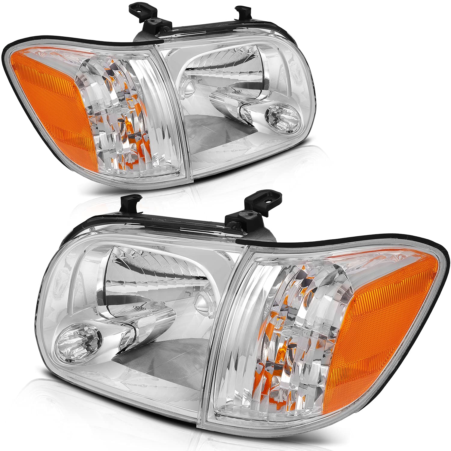 OCPTY Compatible For Toyota Sequoia 2005-2007 For Toyota Tundra 2005-2006 Headlight Headlamps Chrome Housing Amber Reflector