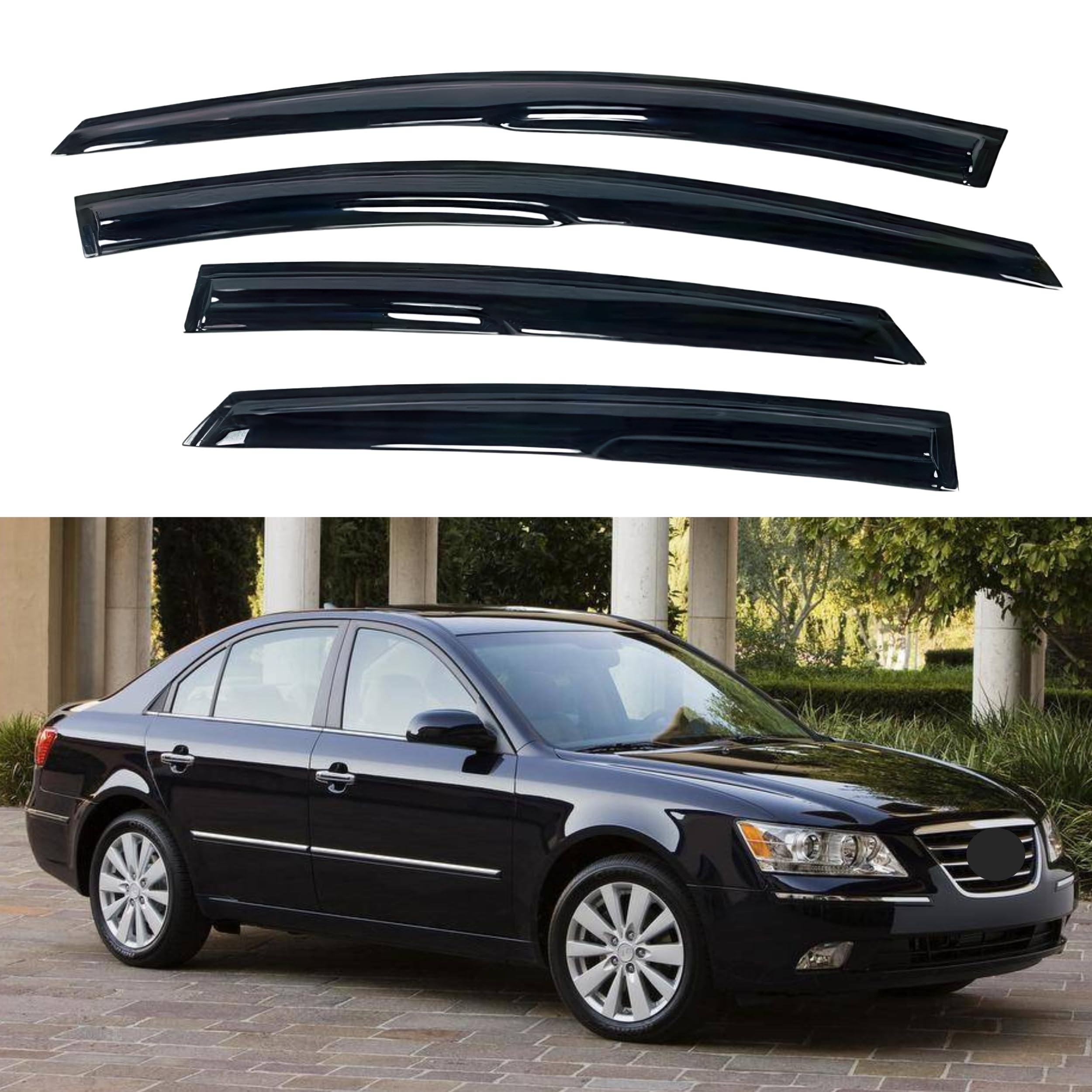 Ig Window Visor For Hyundai Sonata 2005-2010 (Old Body Style), Rain Guard Tape-On Extra Durable Sun Wind Side Vent Window Deflec