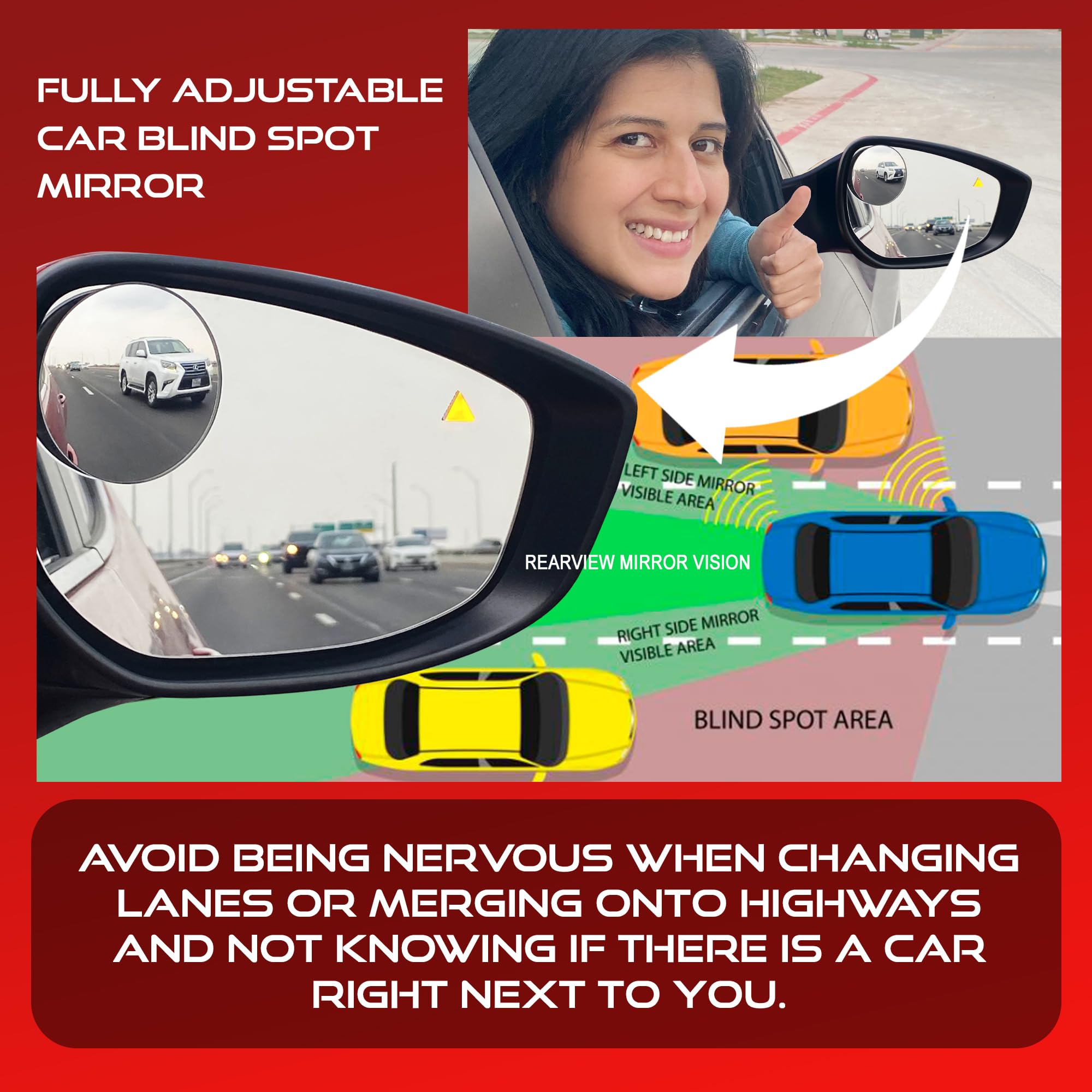 Utopicar 2.5" Convex Blind Spot Rear View Mirror - Glass, Mirror Finish, Model RRVWM319SILVER, 2 Pack
