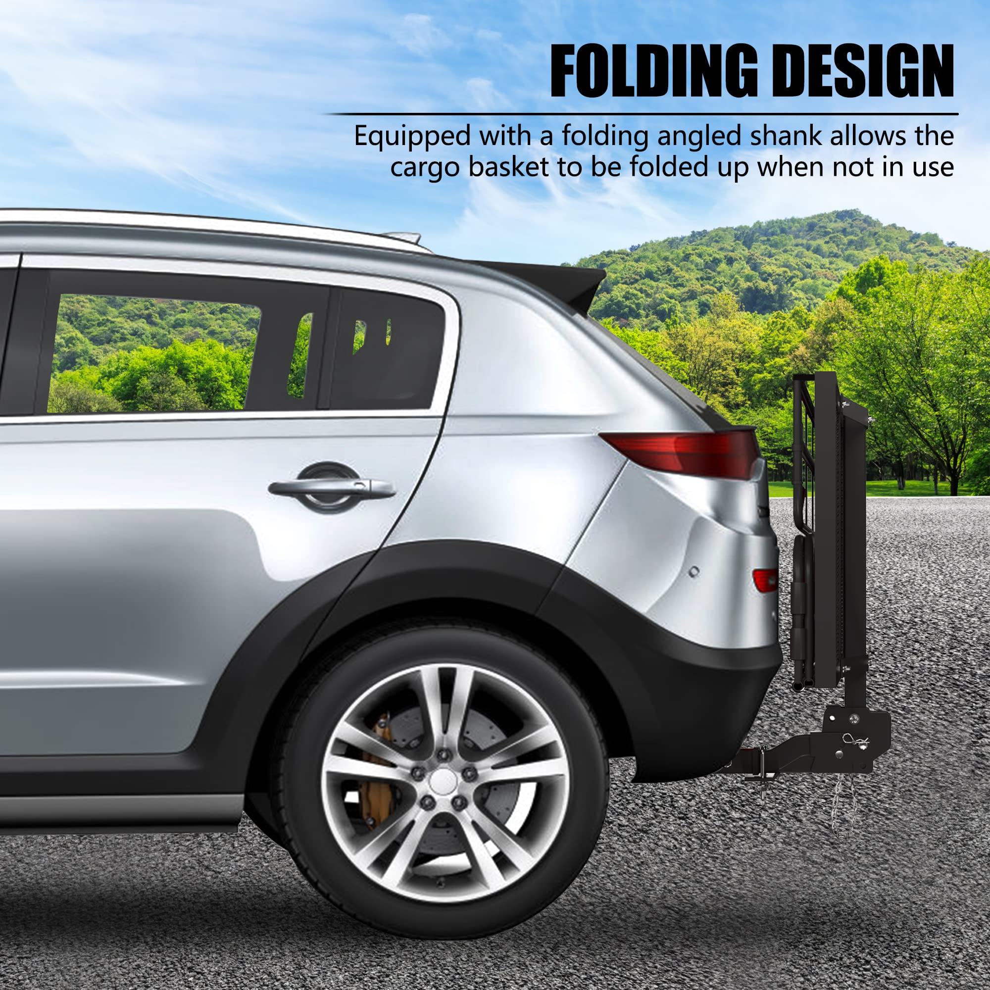 Kairay 500 Lbs Heavy Duty Hitch Mount Cargo Carrier 60''X24''X14.4'' Folding Rear Luggage Rack Basket Fits 2'' Receiver For Car