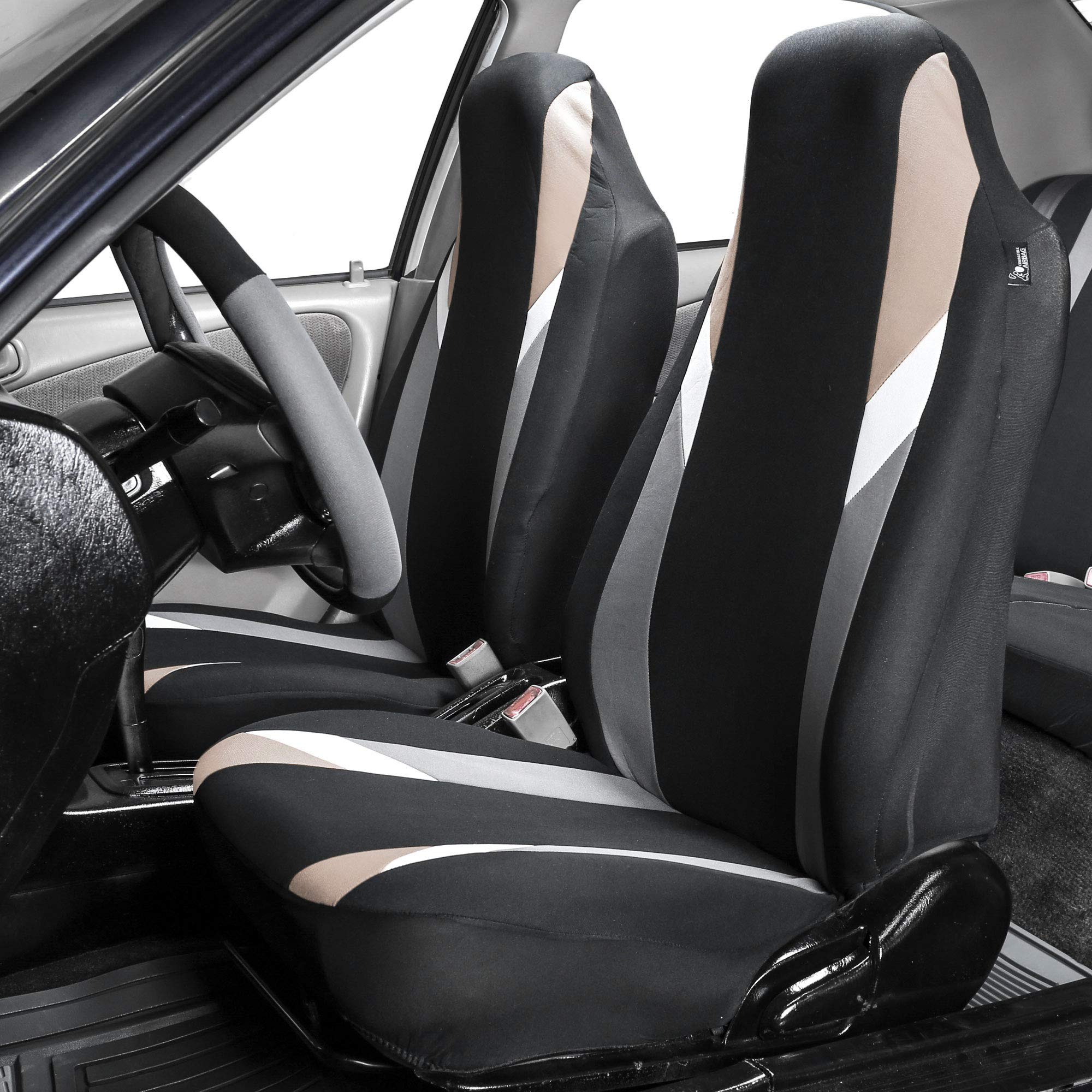 Fh Group Car Seat Cover Cloth Front Set - Car Seat Covers For Bucket Seats, 1-Piece Seat Cover, Universal Fit, Automotive Seat C