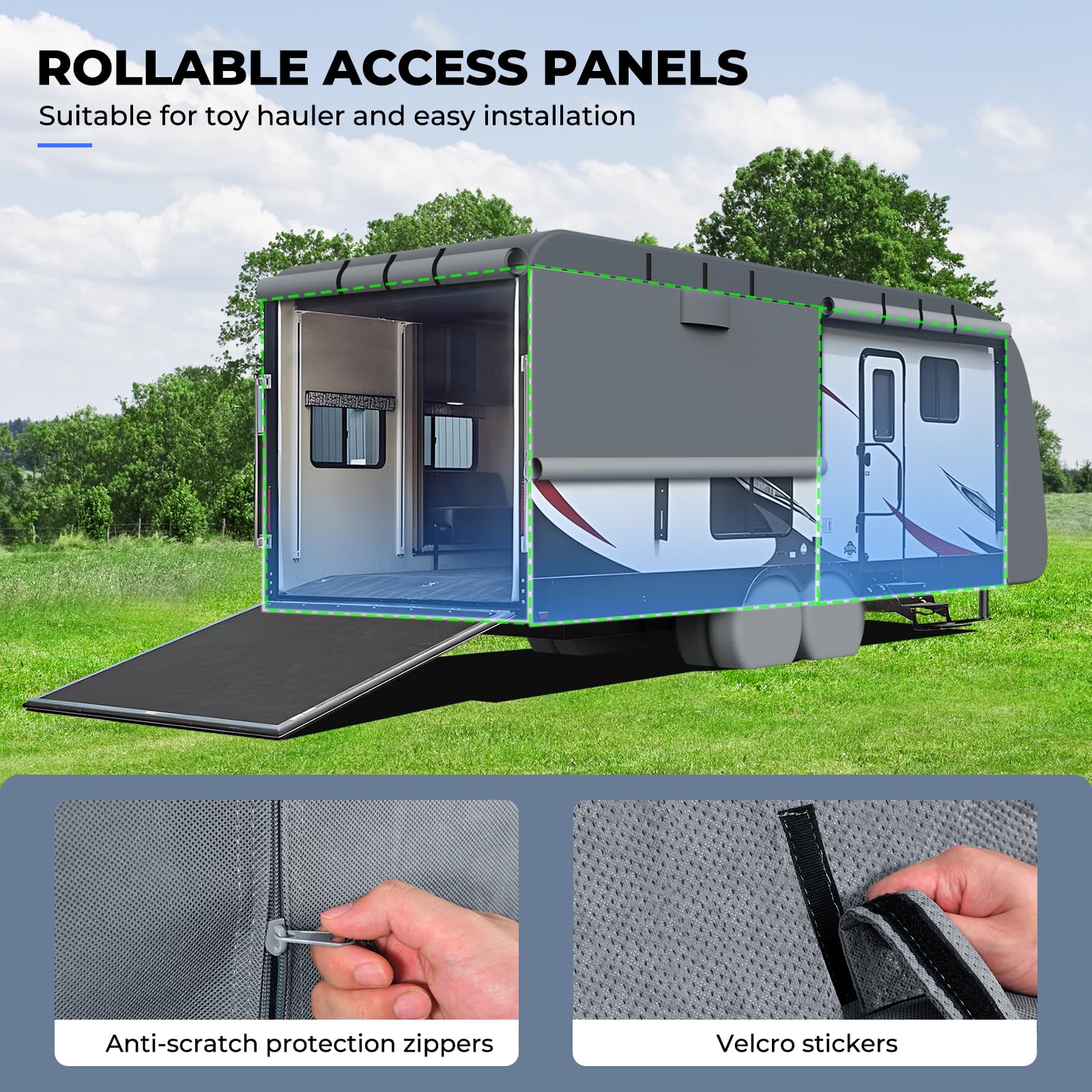 RVMasking RV Cover 15-18ft, 7 Layers Waterproof Windproof, Durable Nonwoven Fabric, Medium Gray, Includes Tire & Tongue Jack Covers