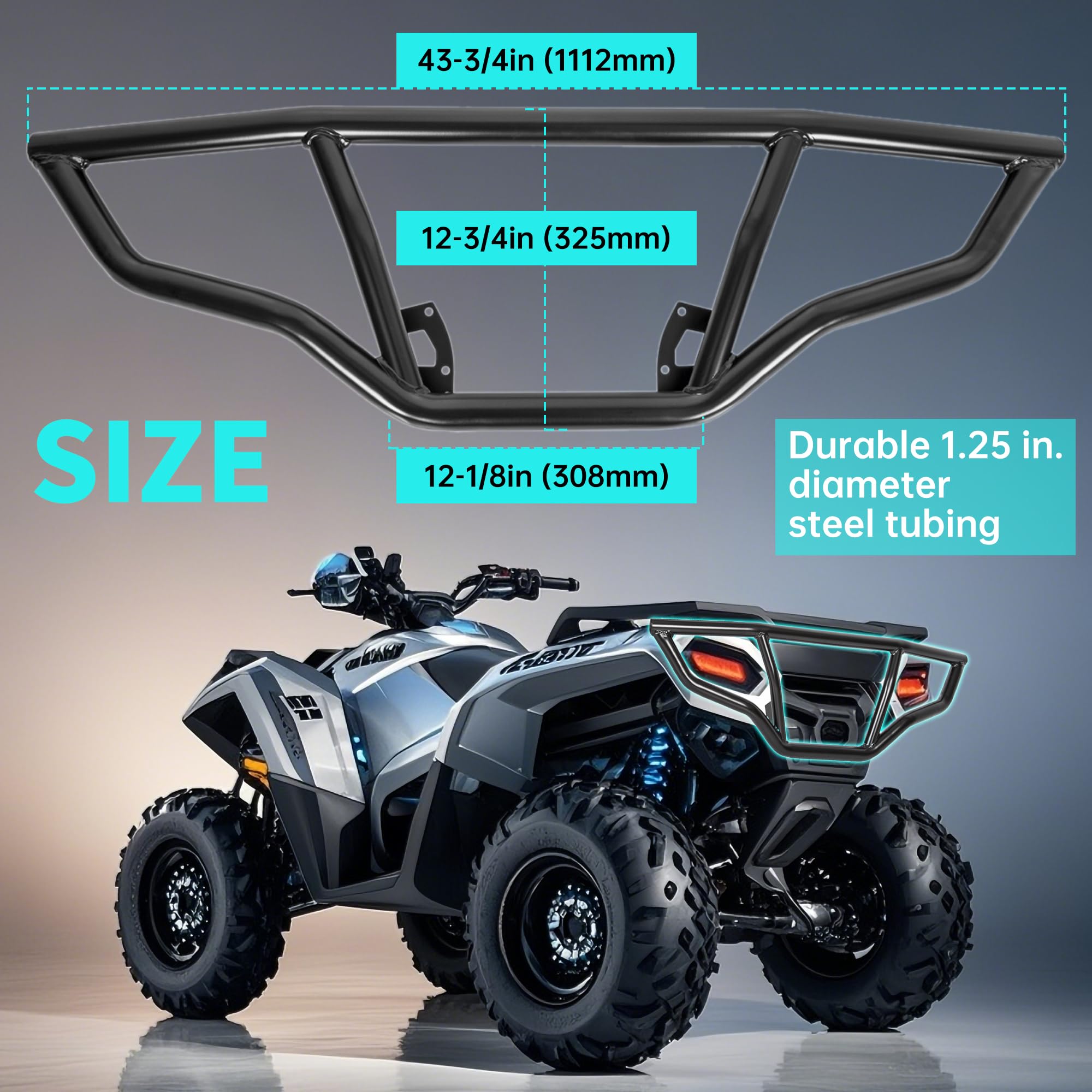 ECOTRIC Rear Brush Guard Bumper for 2014-2023 Polaris Sportsman Touring 570, Heavy-Duty Steel, Model ET-072, Black