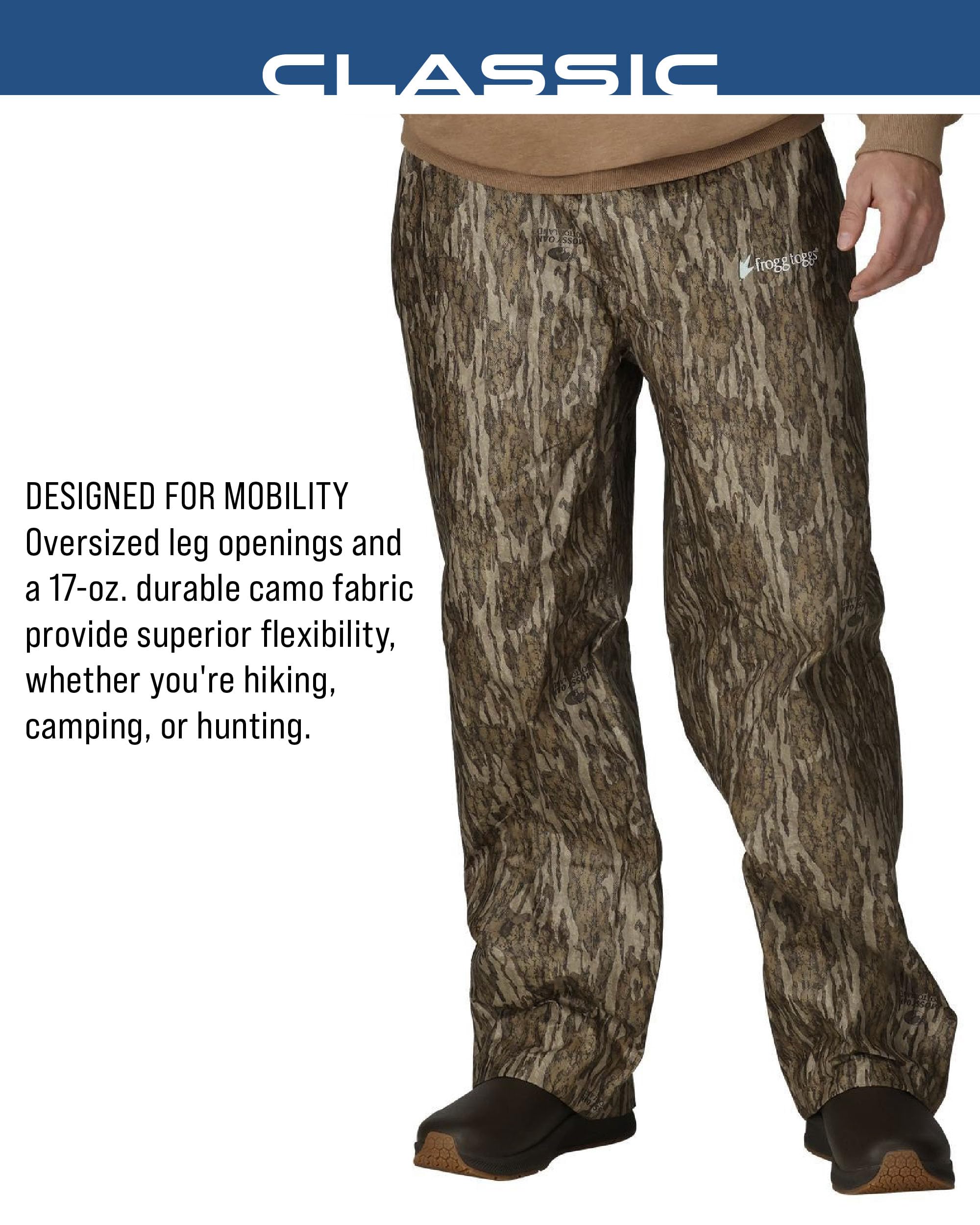 Frogg Toggs Mens Classic Pro Action Waterproof Breathable Rain Pants, Mossy Oak Bottomland, Medium Us