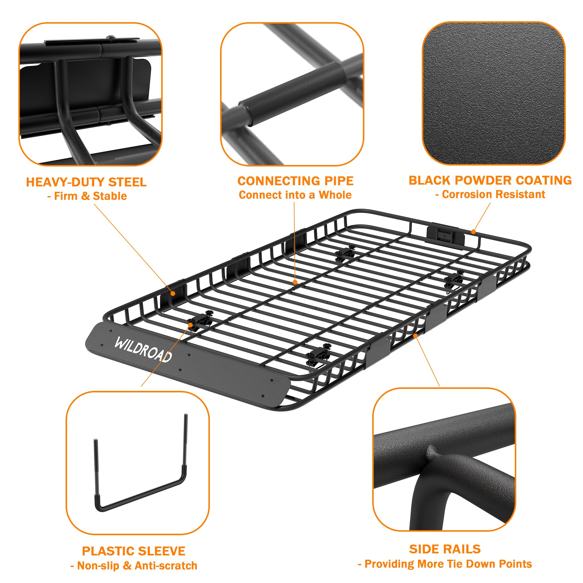 Wildroad Car Roof Cargo Carrier Combo Of Upgraded 84''X 39''X 4'' Roof Rack Cargo Basket, Super Duty Bungee Cargo Net. Universal