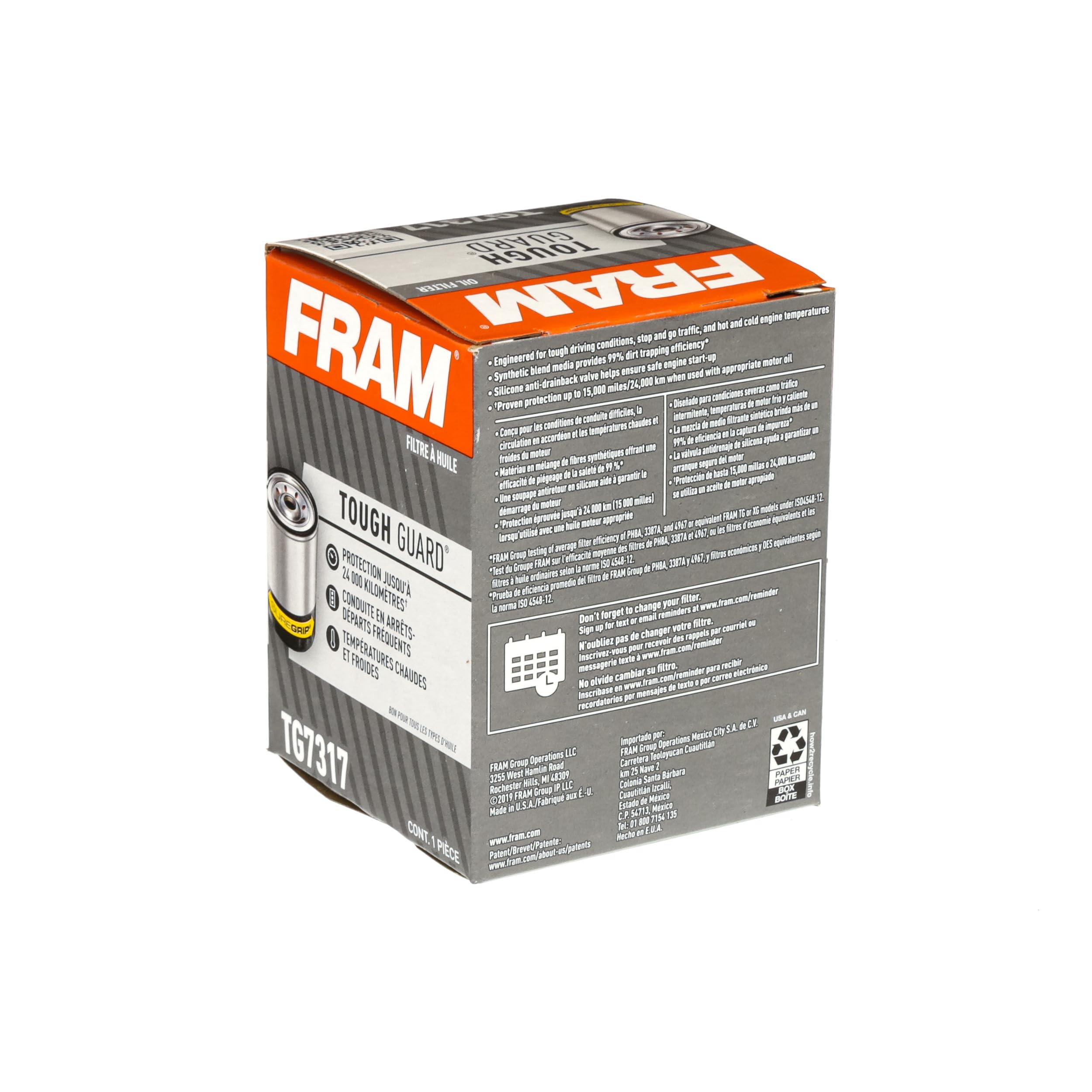 Fram Tough Guard Replacement Oil Filter Tg30, Designed For Interval Full-Flow Changes Lasting Up To 15K Miles