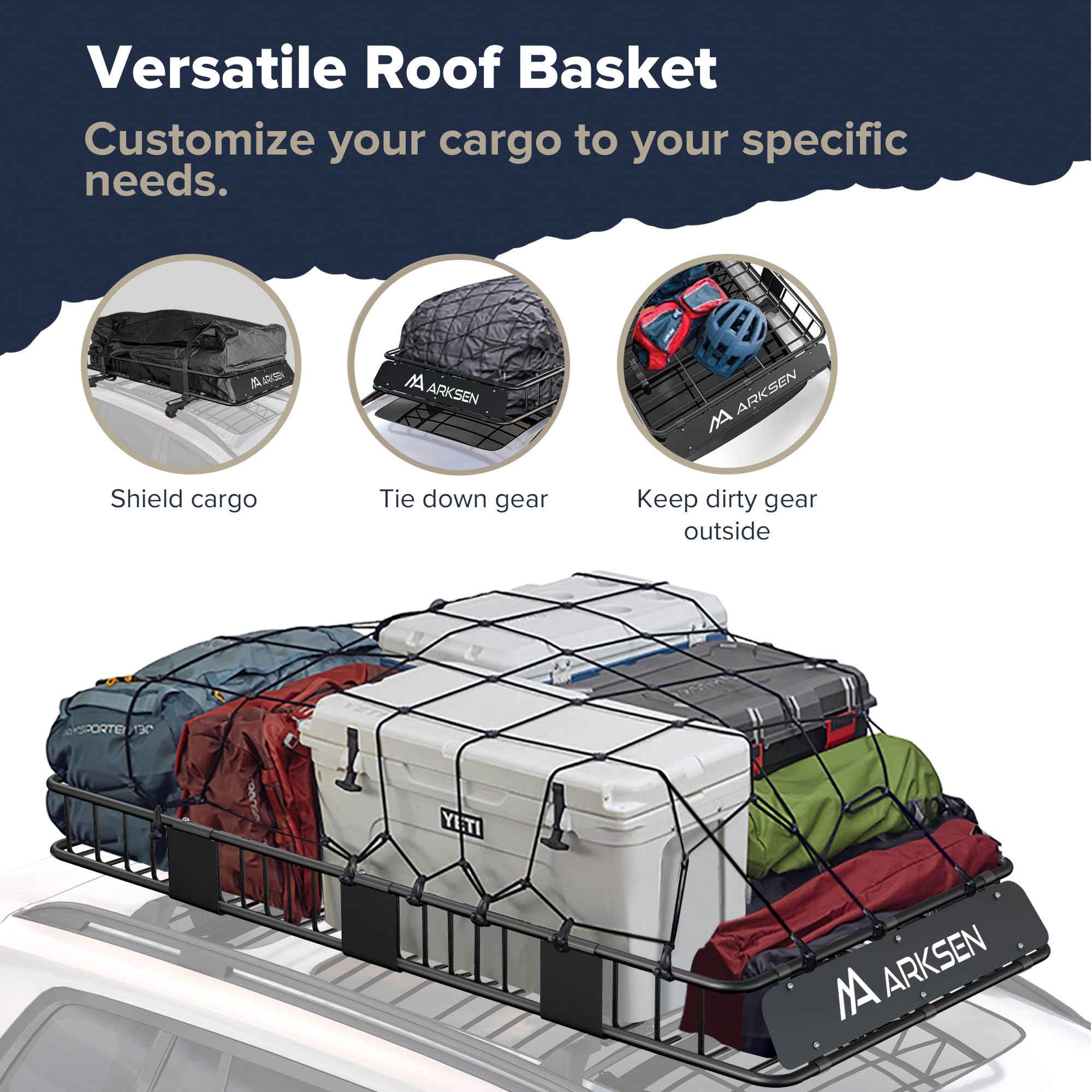 Arksen 84 X 39 X 6 Inch Heavy Duty 250Lb Roof Rack Cargo Carrier With 500D Waterproof Cargo Bag, 2 Cargo Nets & 2 Ratchet Straps