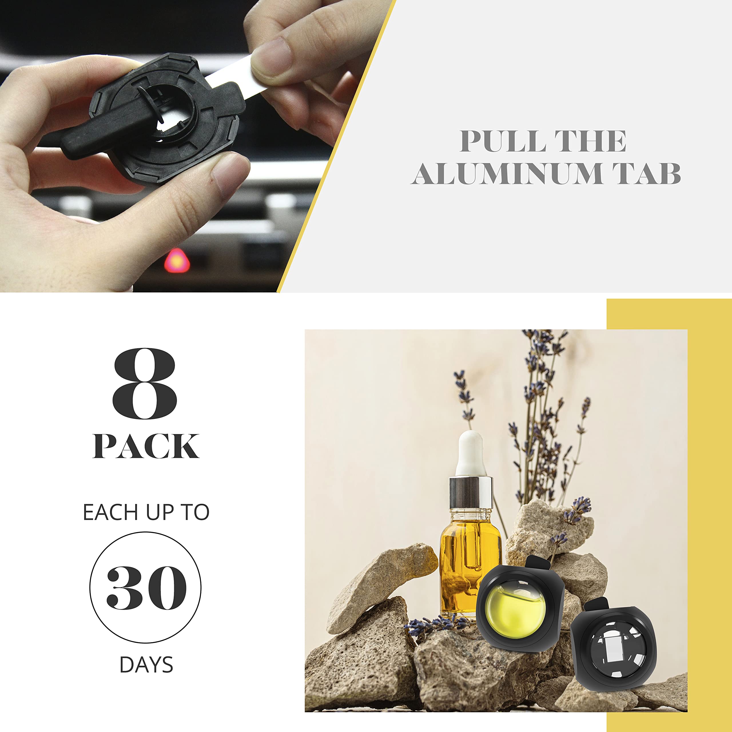 Car Air Freshener Vent Clips, 8 Pack, Provides Long-Lasting Scent, Up To 240 Days, Odor Eliminator (Vanilla)