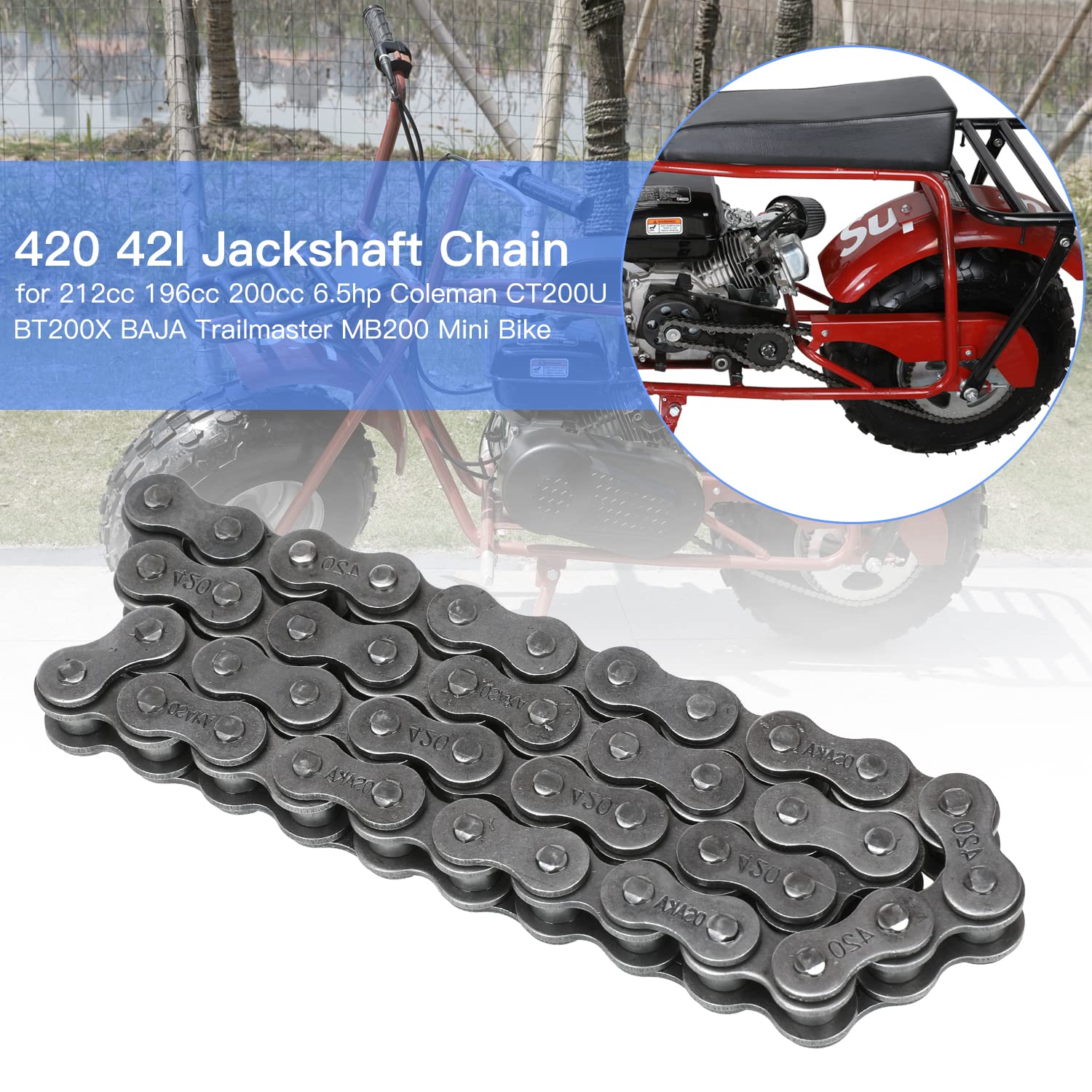 Yoxufa 420 Chain 42 Links With Chain Breaker For Coleman Ct200U Ct200U-Ex Bt200X Baja Warrior Mb200 Trailmaster Massimo Predator