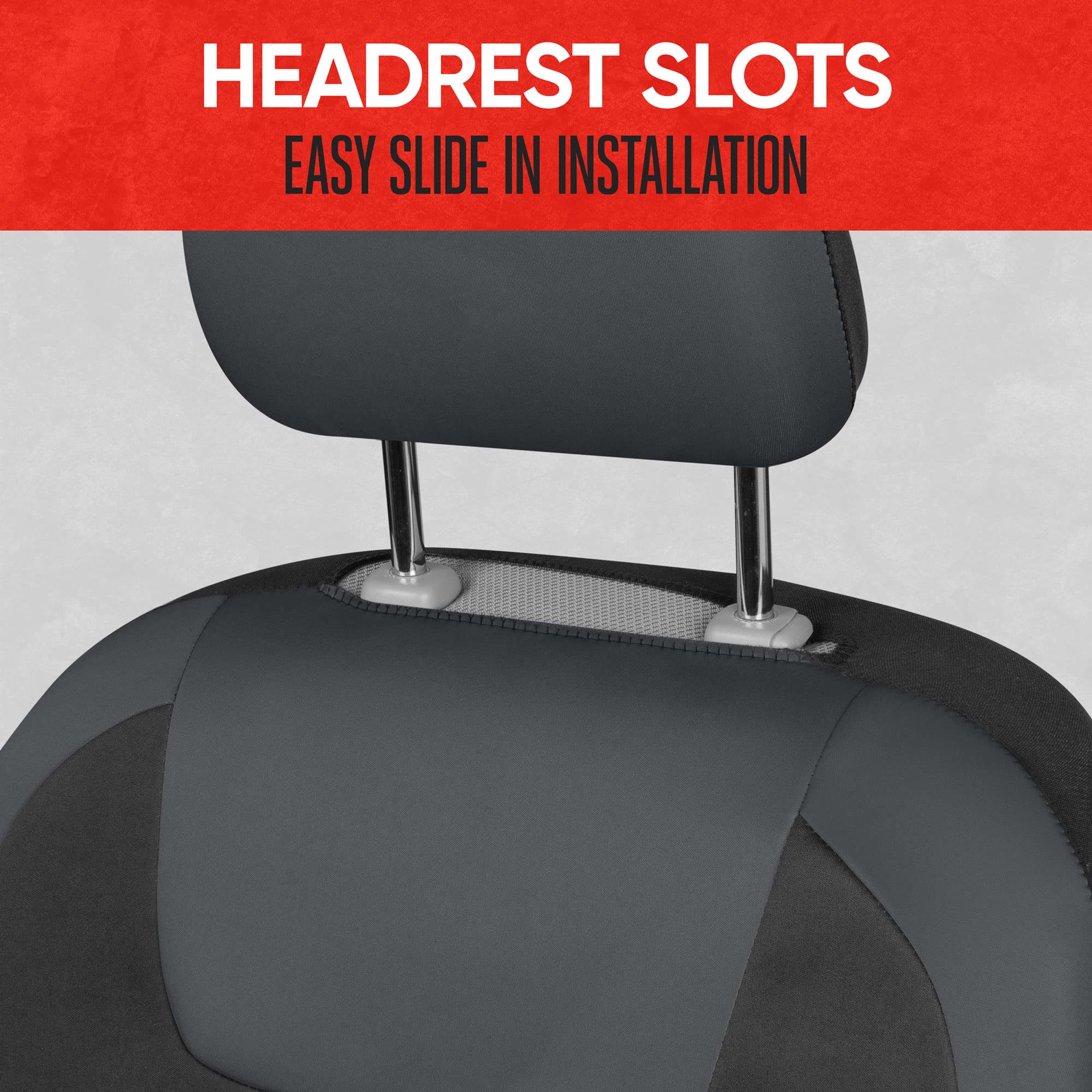 Motor Trend Gray Waterproof Seat Covers for Front Seats - Premium Neoprene, Car Seat Protectors with Removable Headrest, Interio