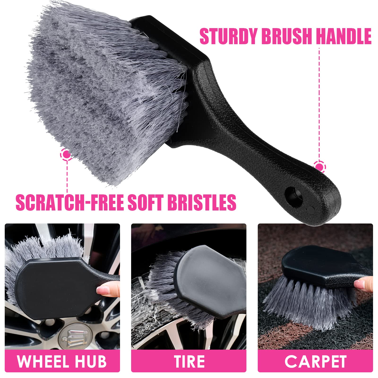 Viewsun 19PCS Car Cleaning Kit for Women - Pink Detailing Set with Cleaning Gel, Scraper, Brush, Mitt, Squeegee, Wax Applicator