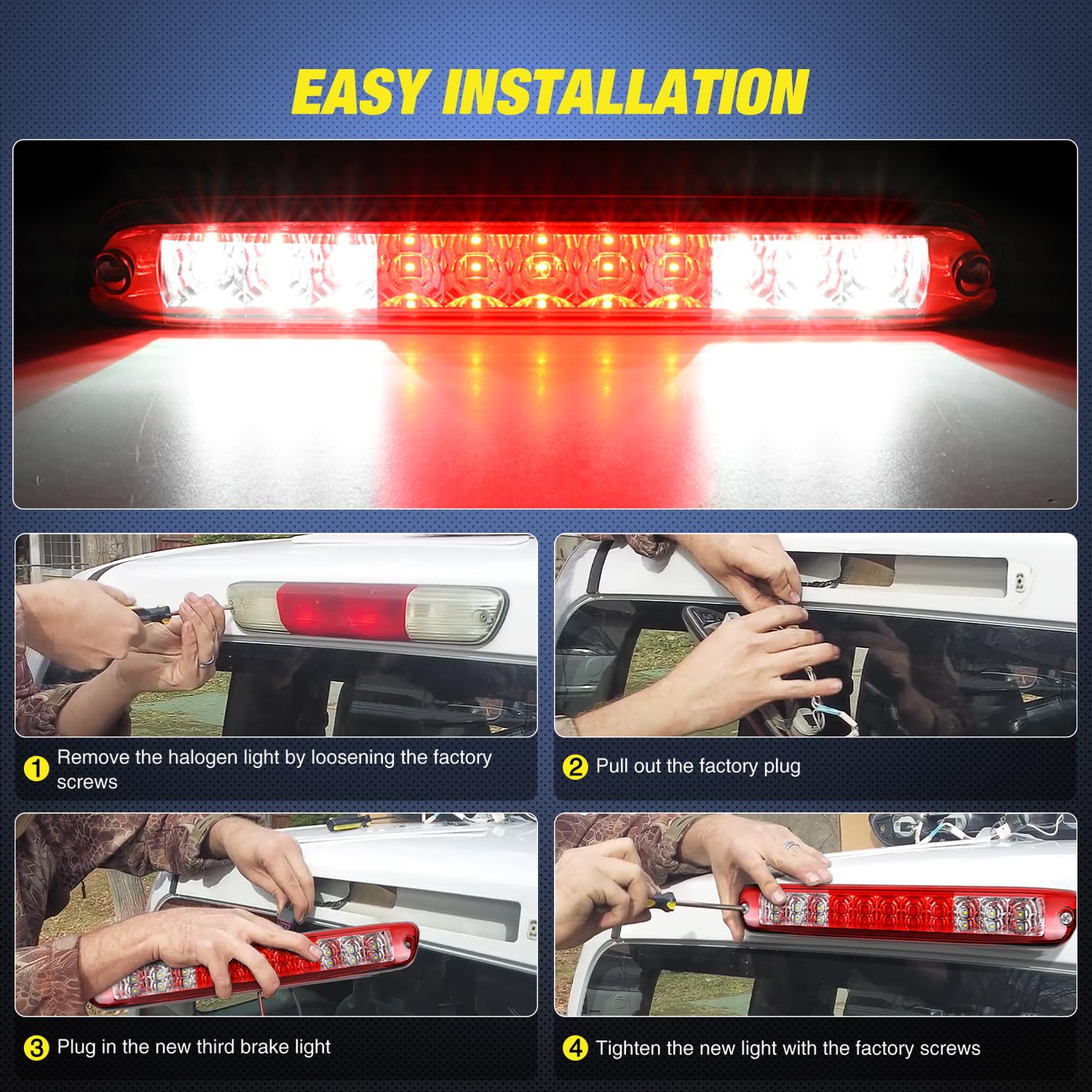 Nilight Third Brake Light Tail High Mount 3Rd Stop Cargo Reverse Led Lights Red Lens Compatible With Chevy Colorado And Gmc Cany