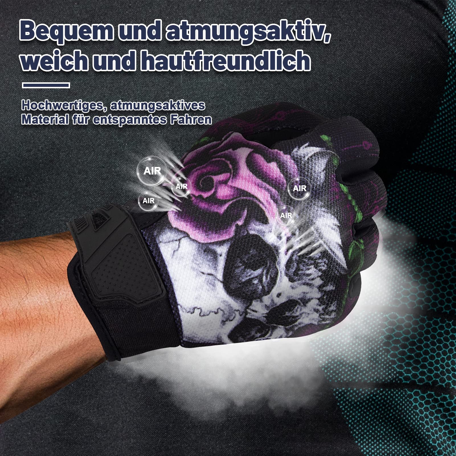 RIGWARL Adult Cycling Gloves, Medium Pink Skull Design, Spandex Material, Ideal for Motorcycle and Outdoor Activities