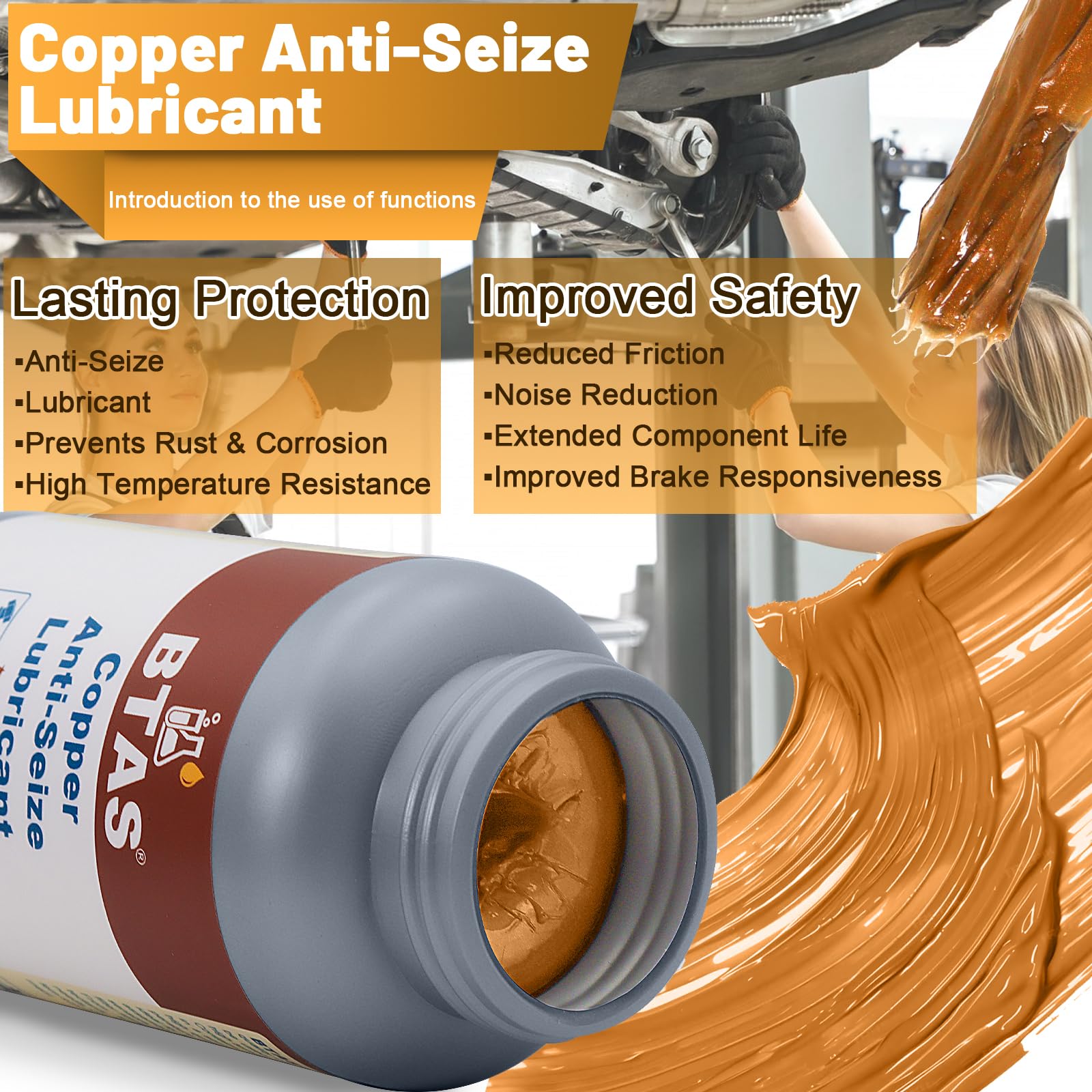 BTAS Copper Anti-Seize Lubricant, 8 oz, High Temperature & Rust Resistant, Model CAS-08, Ideal for Automotive Parts, Red
