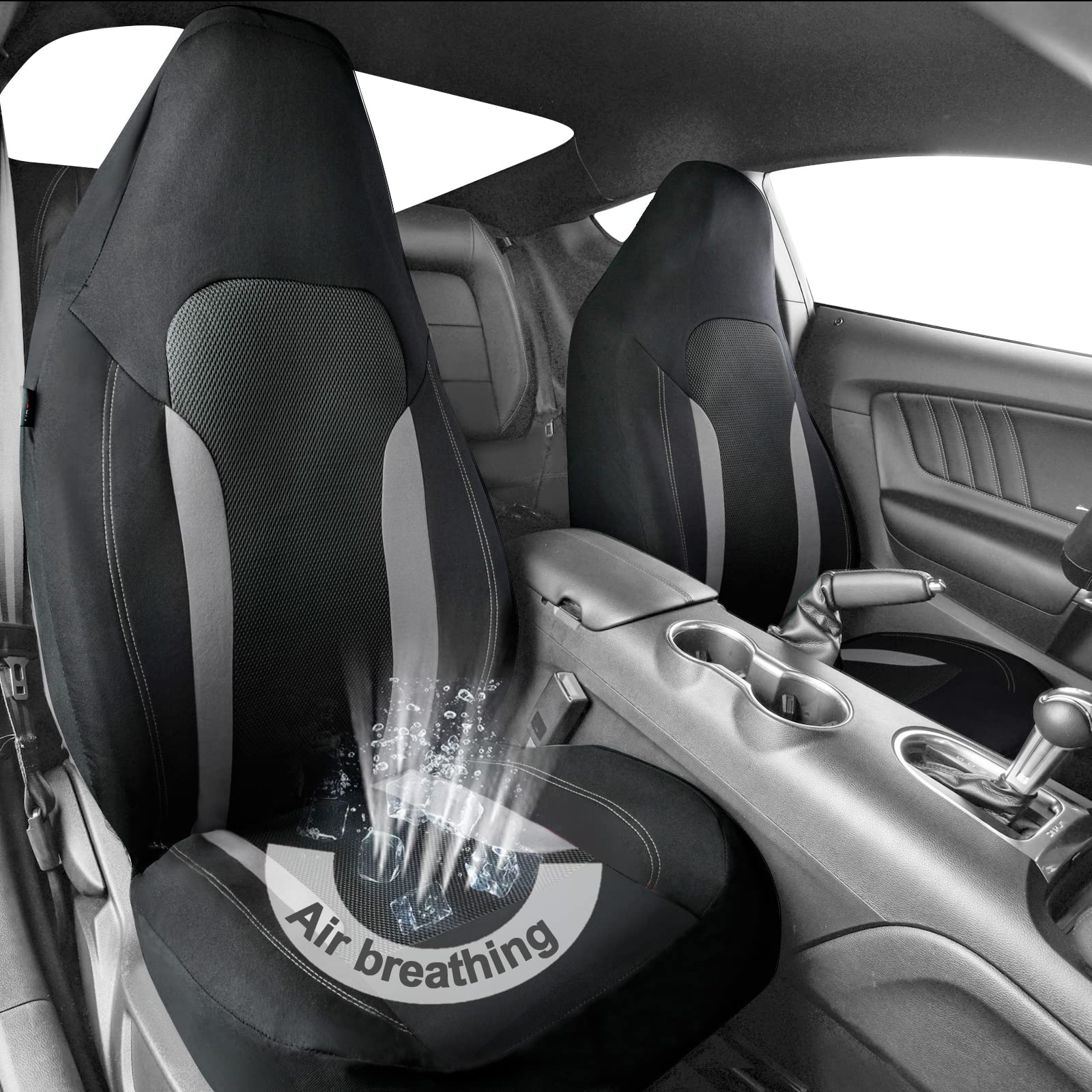 Car Pass Cargrand Universal 3D Air Mesh-100% Breathable Sporty Bucket Car Seat Cover Front Seats Only, Airbag Compatible,Fit Automotive Suv Truck Sedan Women(High Back Front 2 Piece Black Gray)
