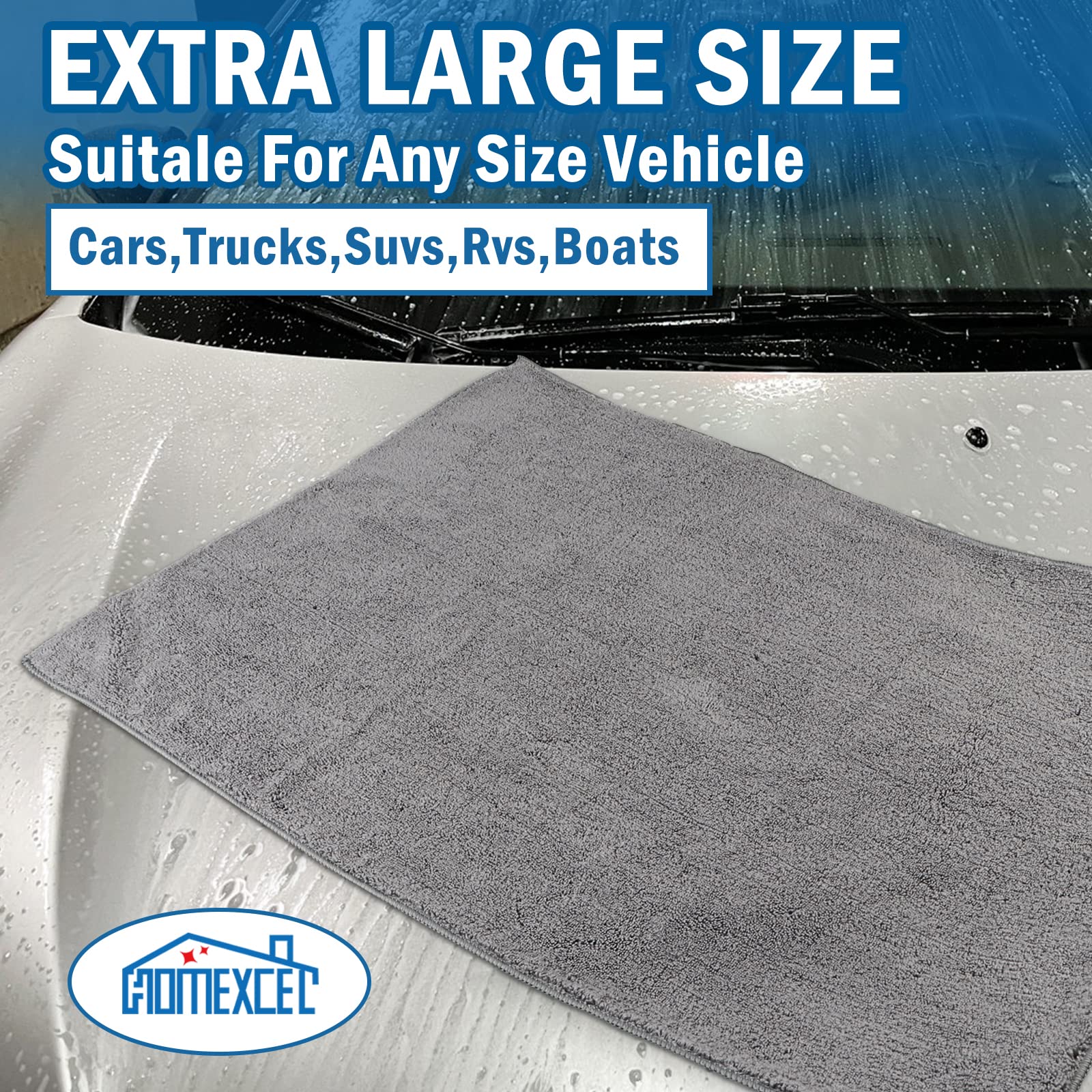 Homexcel Professional Large Microfiber Car Drying Towels 2 Pack, Lint Free, Scratch Free, Highly Absorbent Drying Towel For Cars